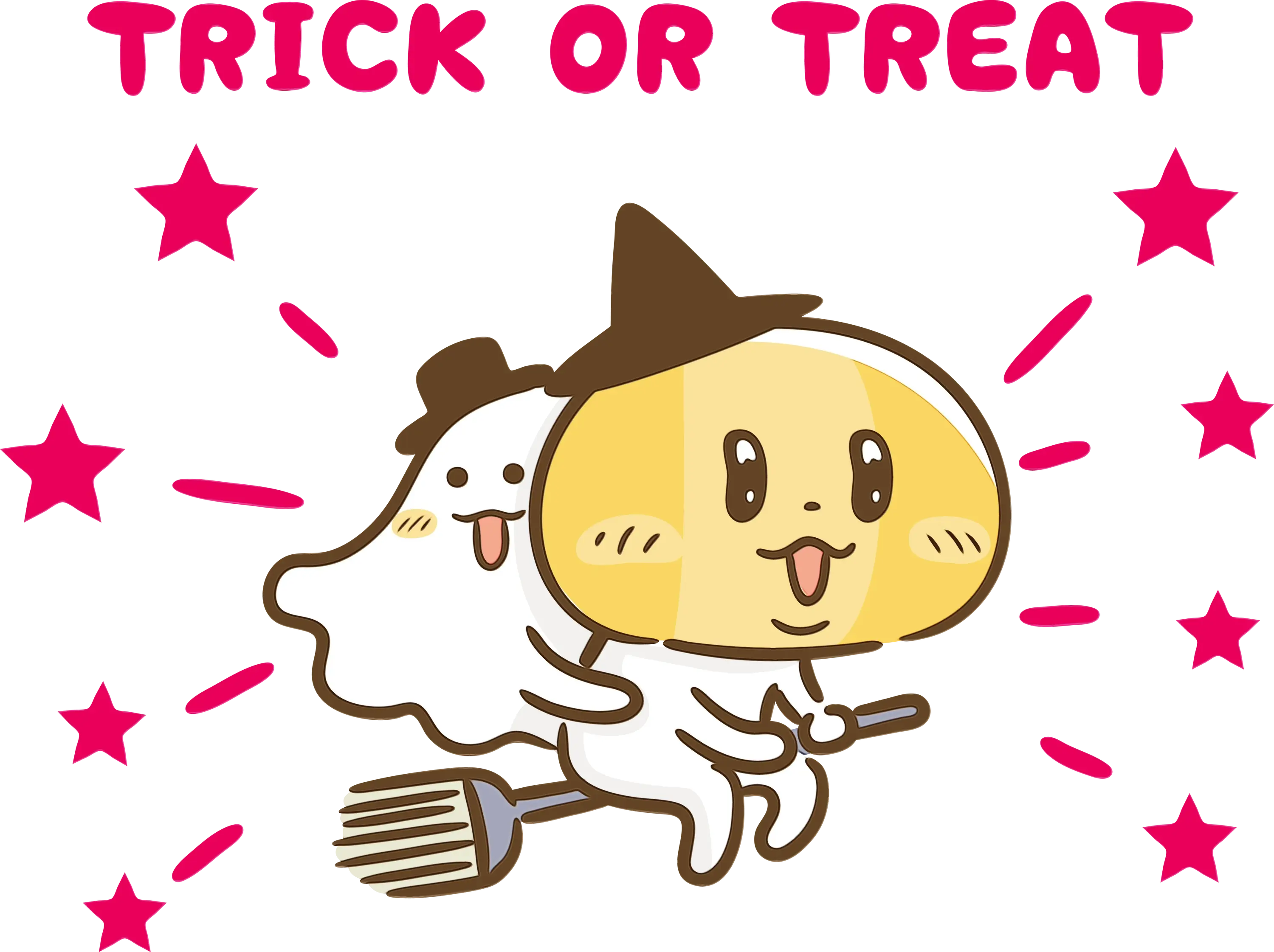 Halloween Ghost and Pumpkin on Broomstick Cartoon