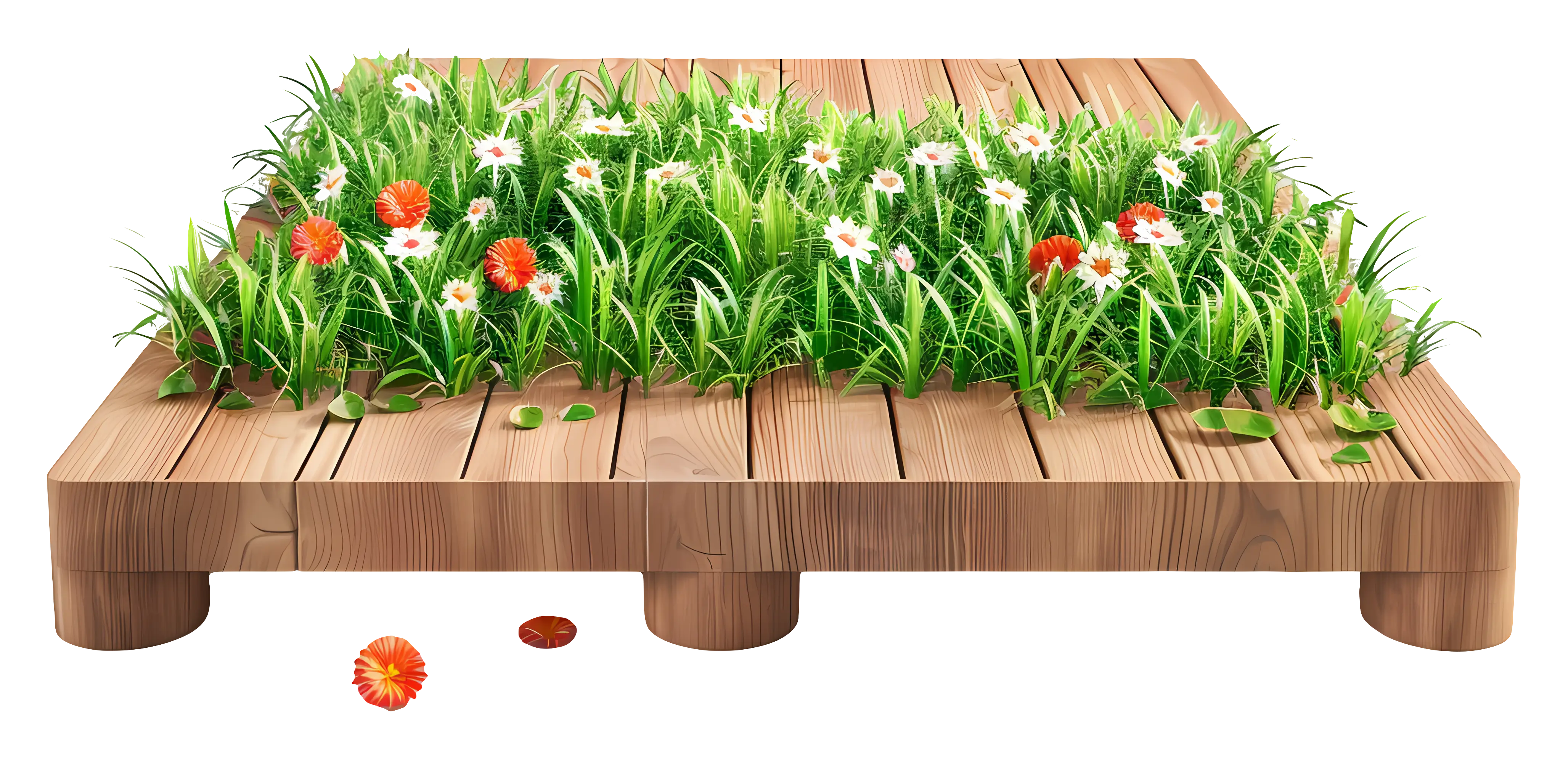 Wooden Platform with Grass and Flowers
