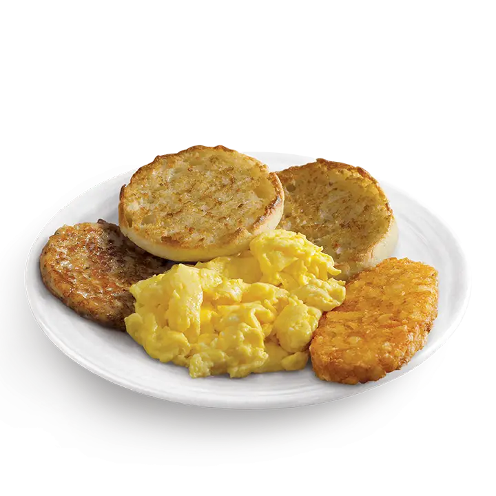 Hearty Breakfast Plate with Eggs and Hash Browns