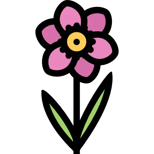 Pink Flower Illustration with Green Leaves