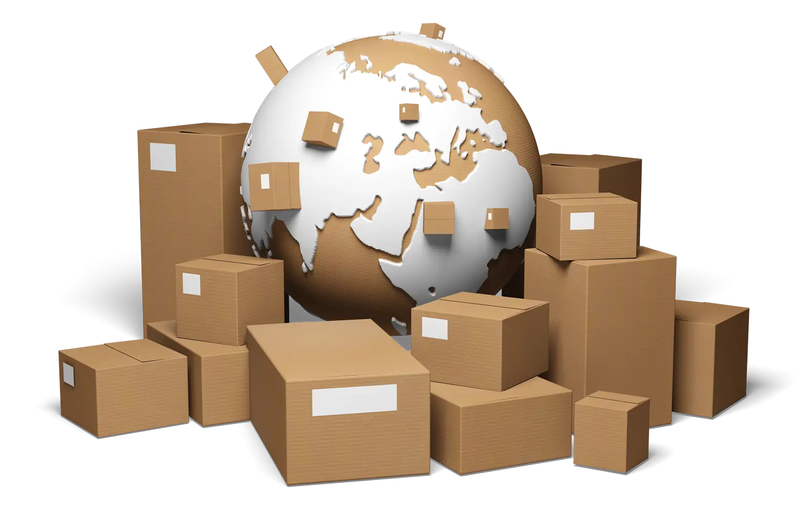 Cardboard Boxes with Globe Representing Global Shipping