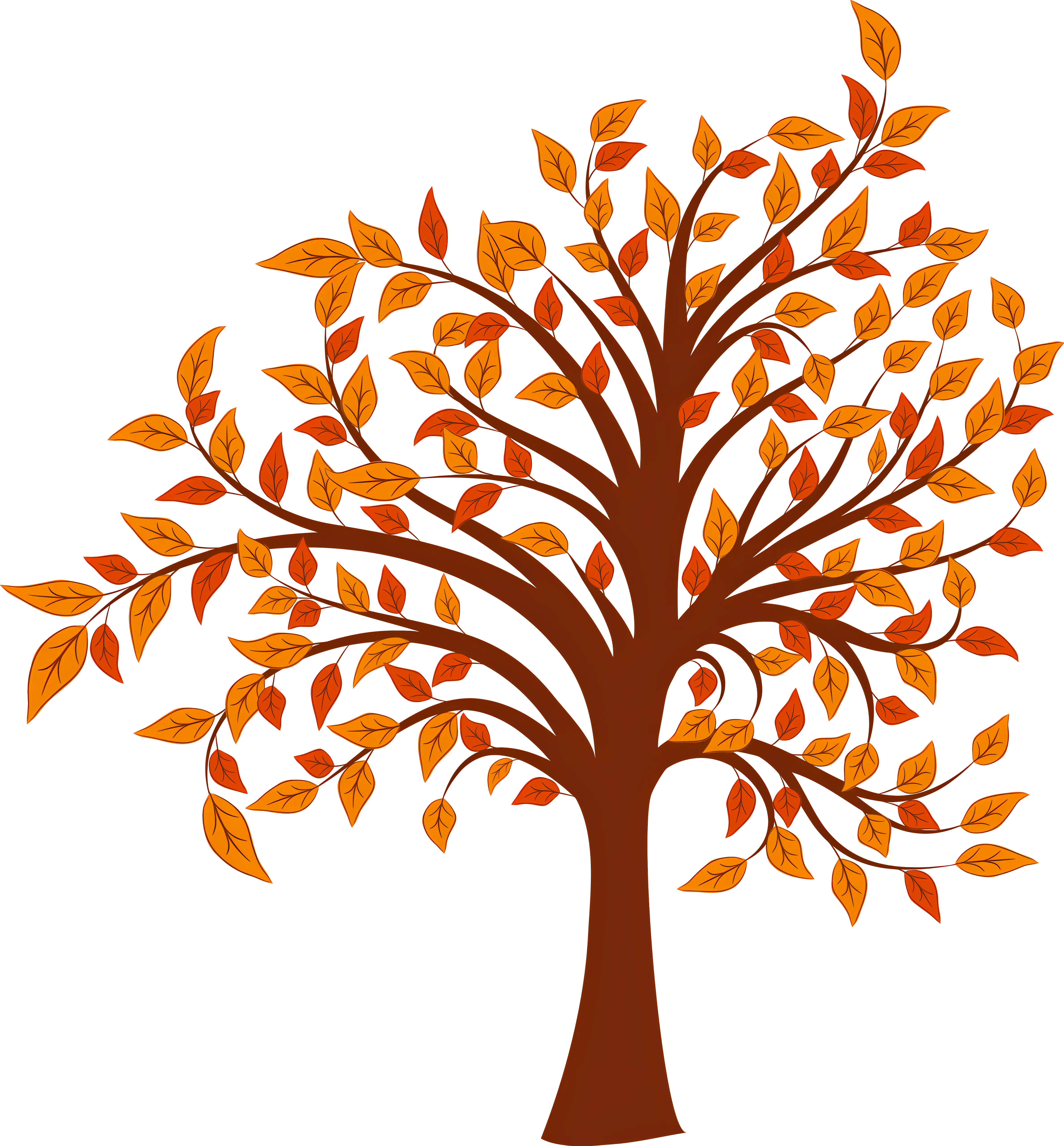 Autumn Tree with Orange Leaves Illustration
