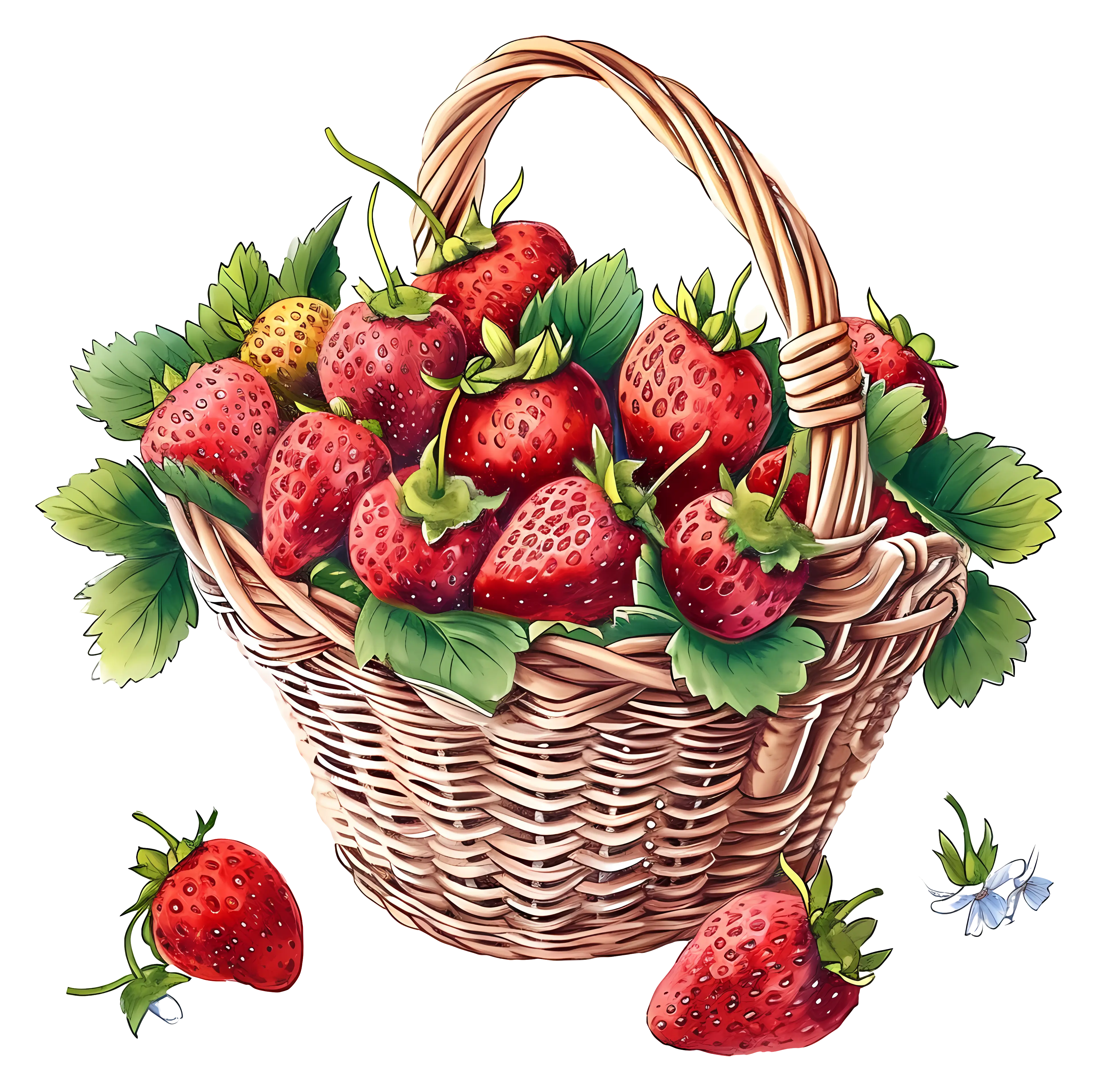 Basket Full of Fresh Strawberries Illustration