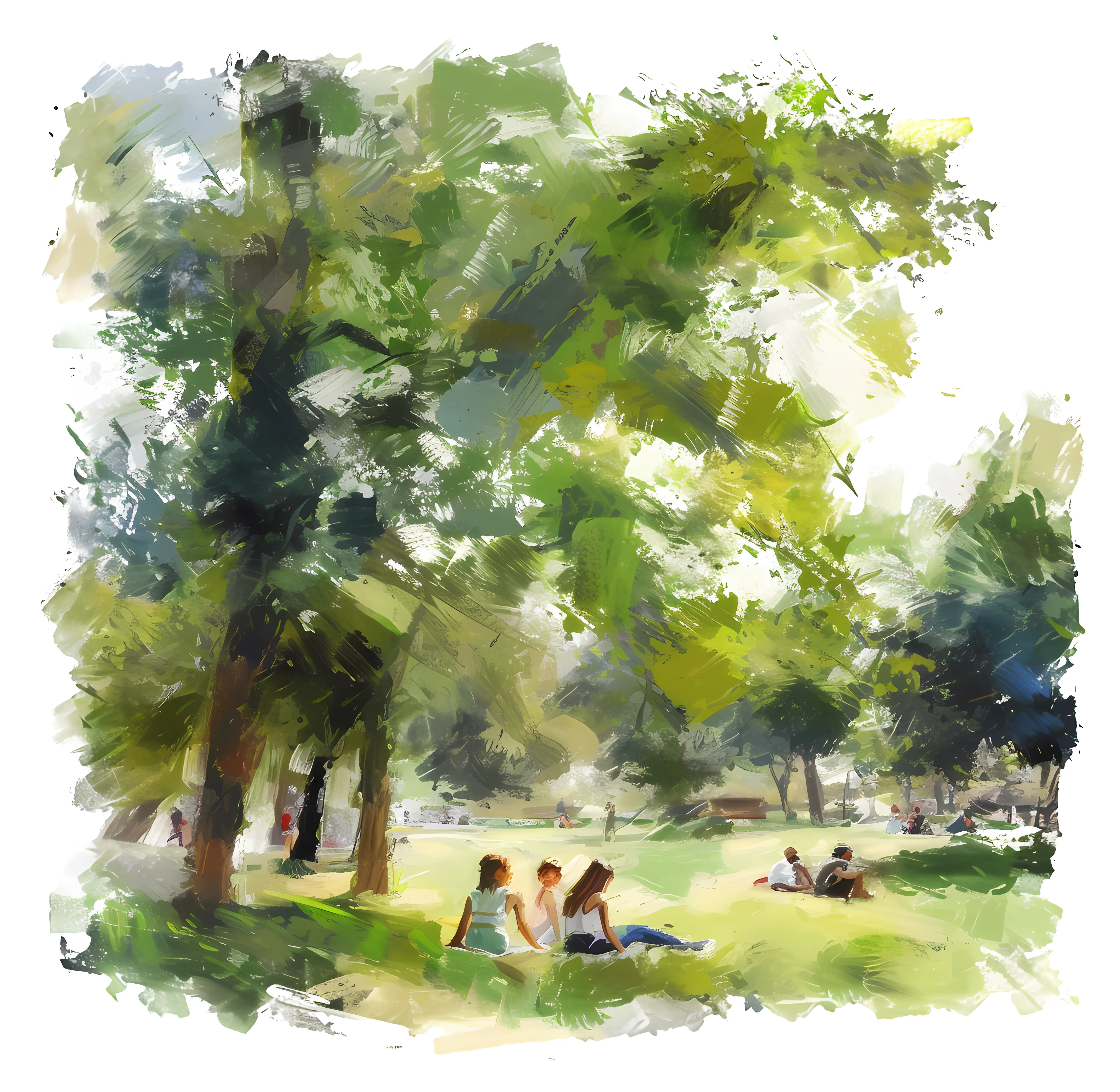 Vibrant Summer Park with People Enjoying Nature