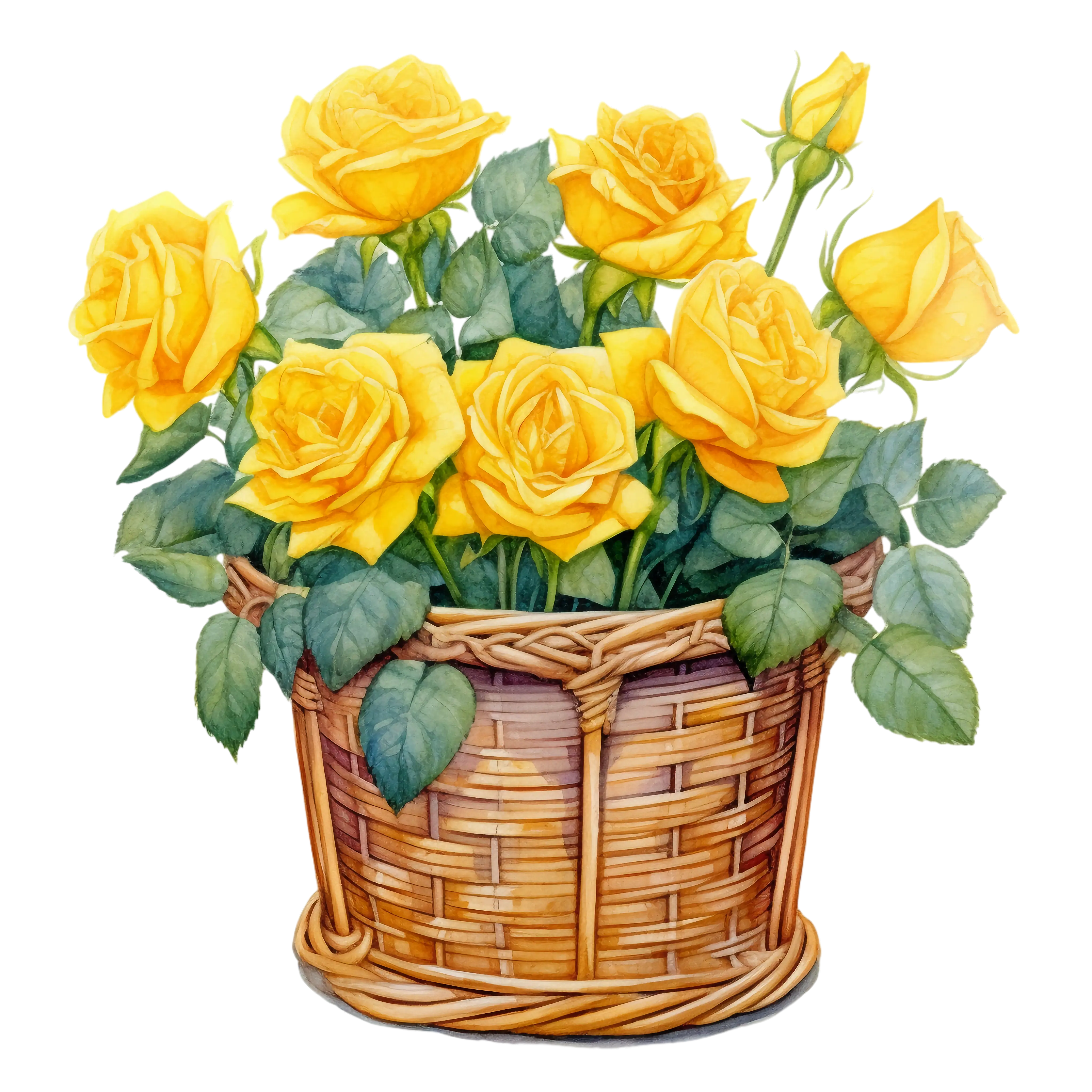 Yellow Roses in Handcrafted Wicker Basket