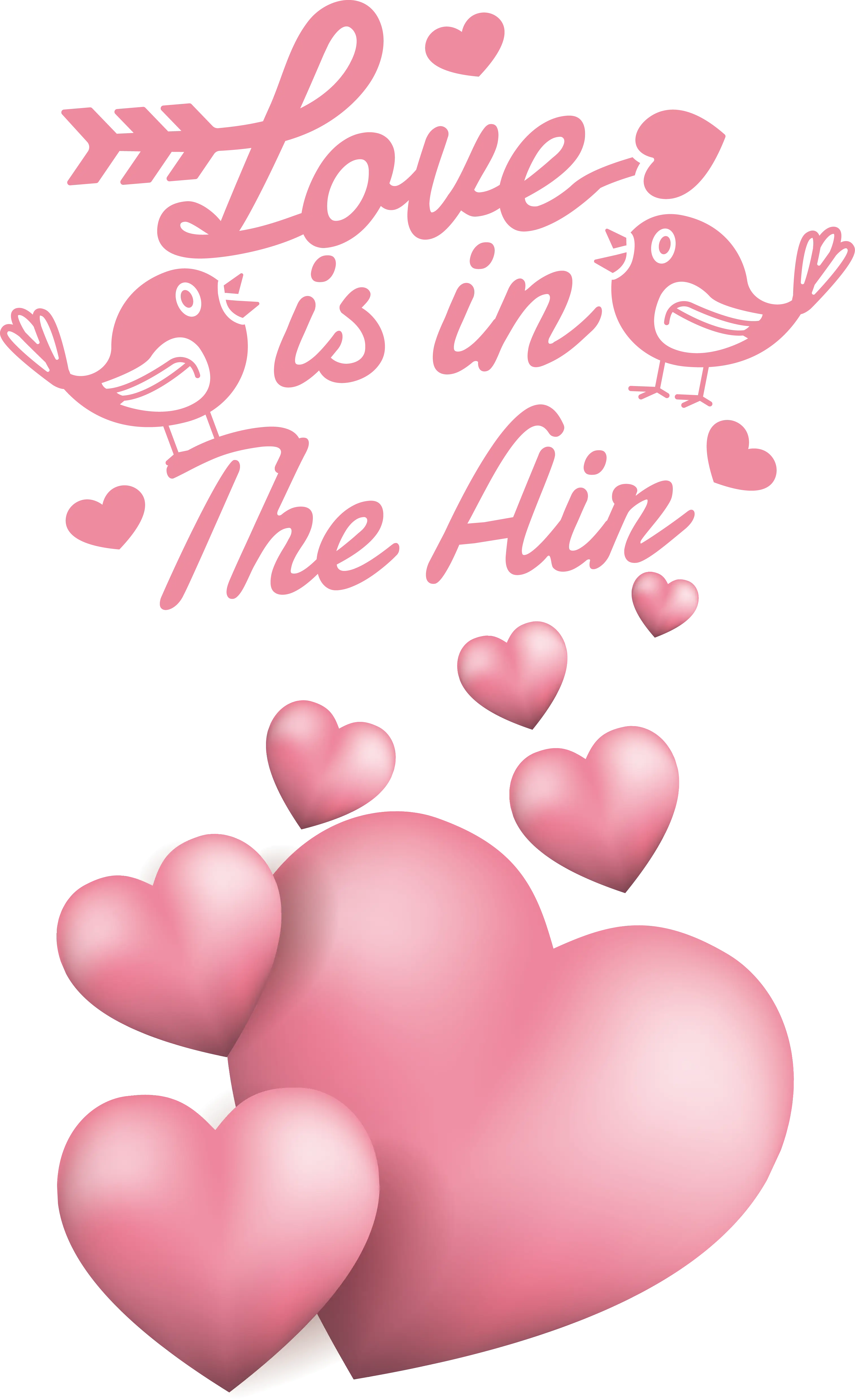Pink Hearts and Birds with &#039;Love is in the Air&#039; Text