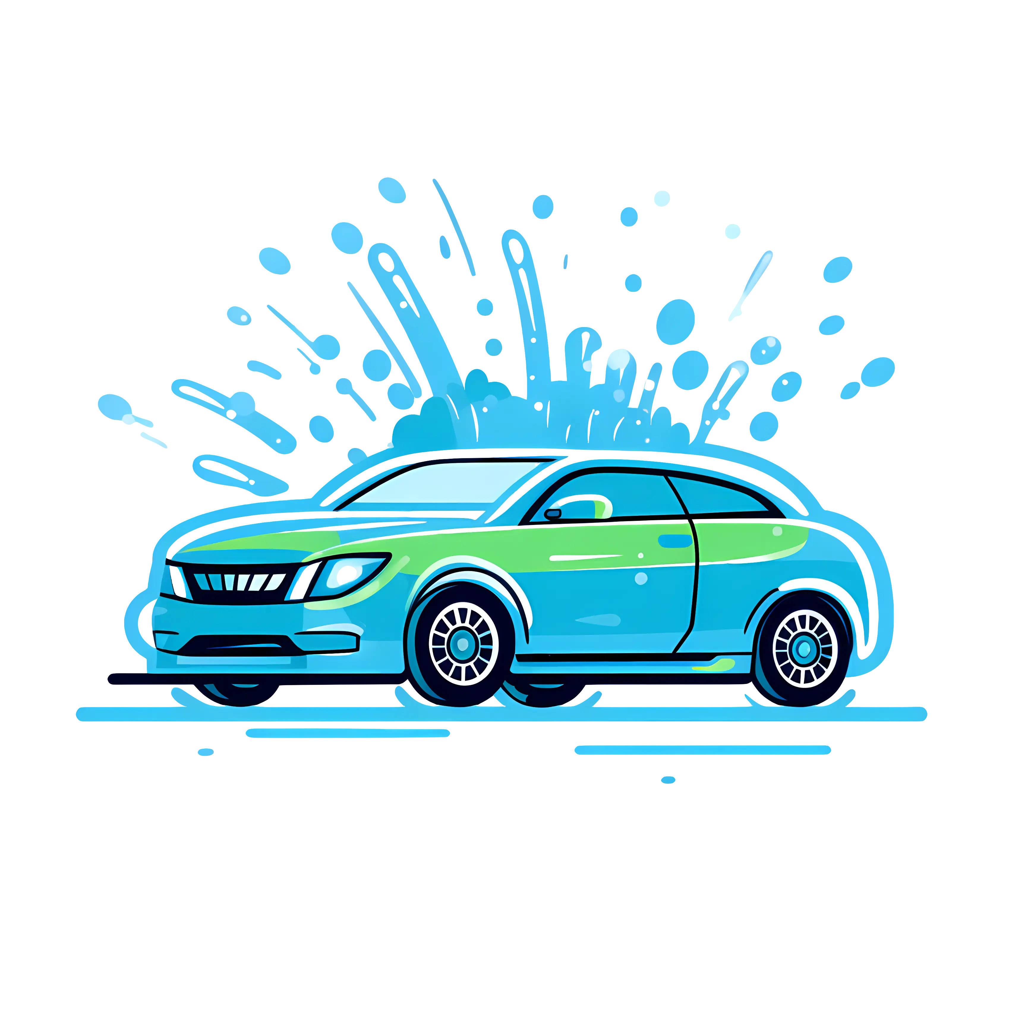 Blue Car Getting Washed with Water Splashes