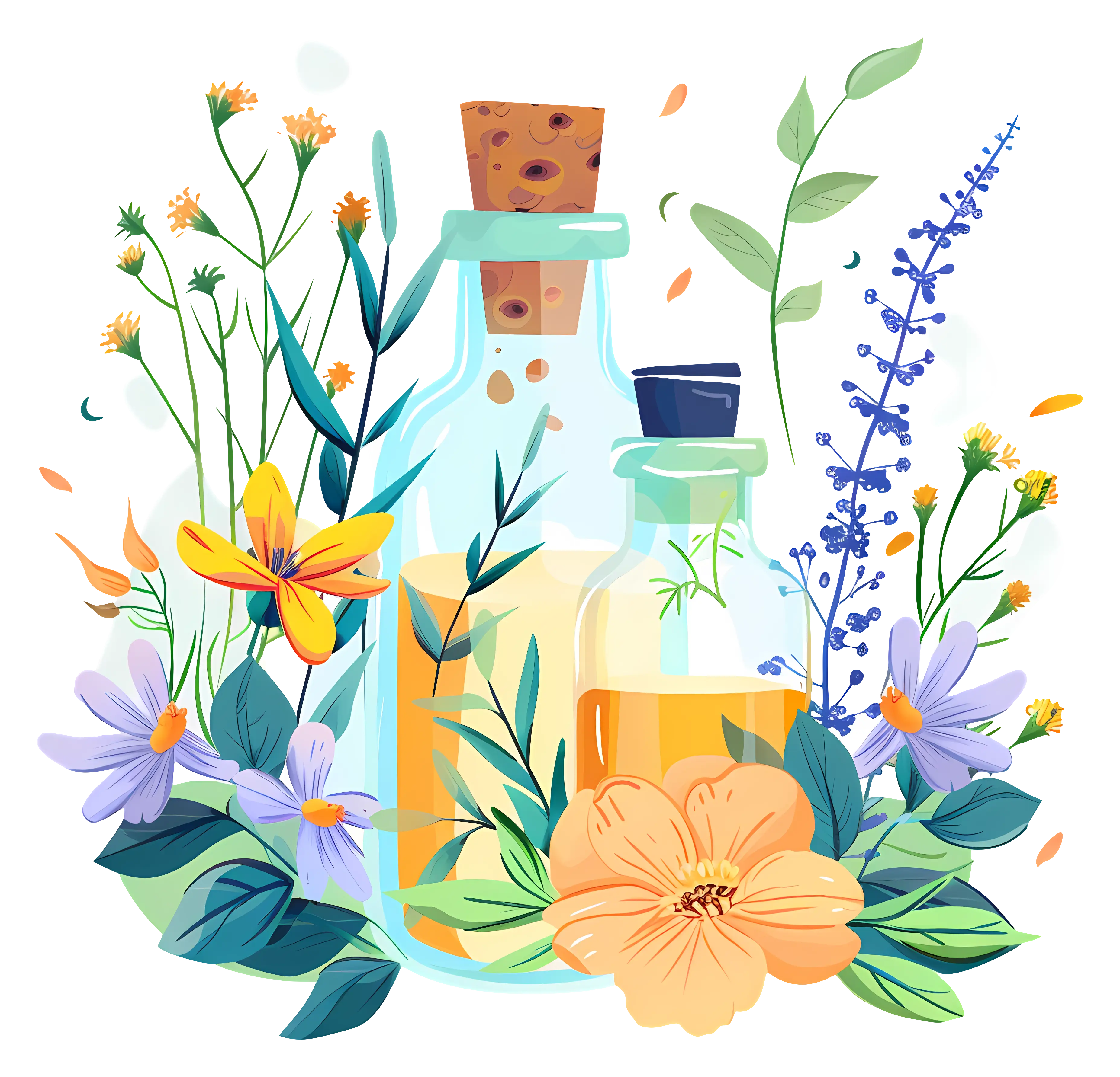 Bottles with Flowers and Herbs