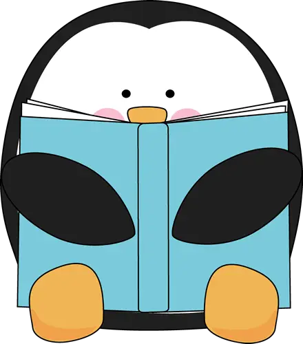 Cartoon Penguin Reading a Book
