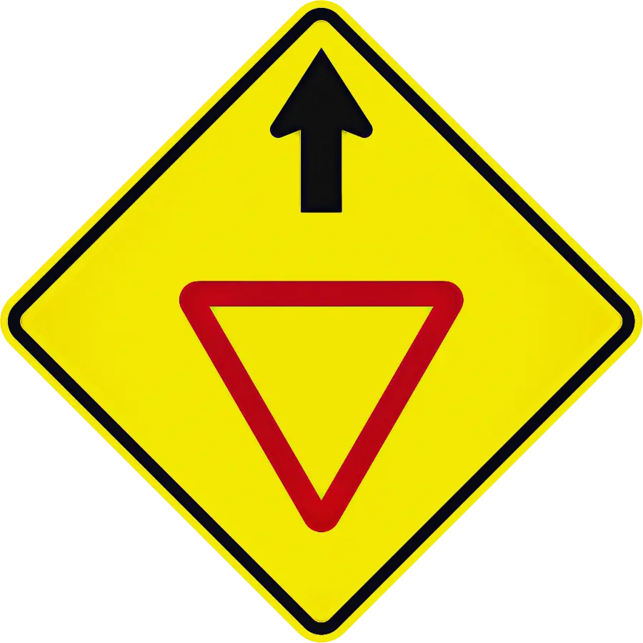 Yellow Yield Sign with Directional Arrow