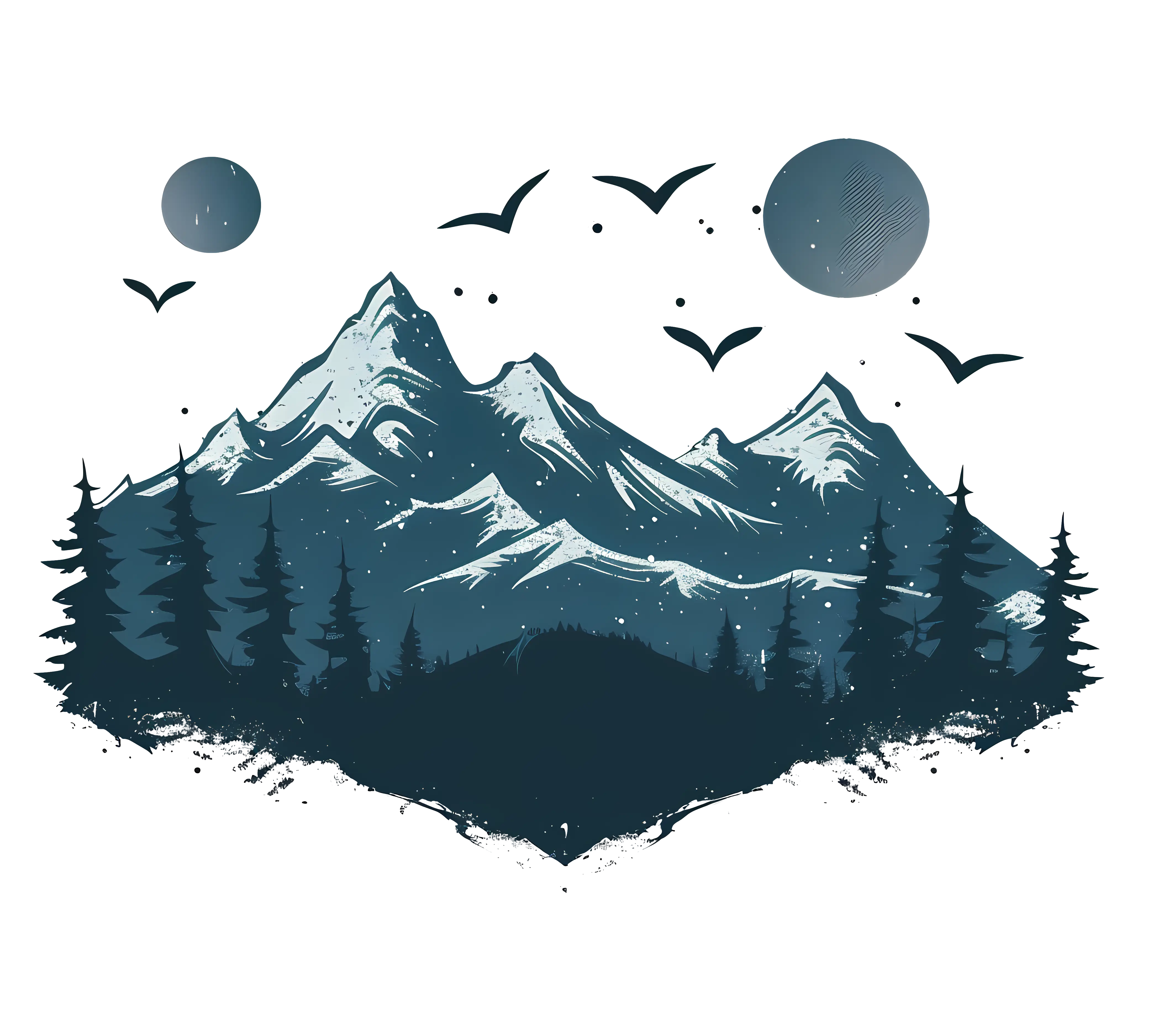 Mountain Landscape with Birds