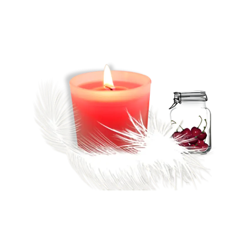 Red Candle with Feather and Jar