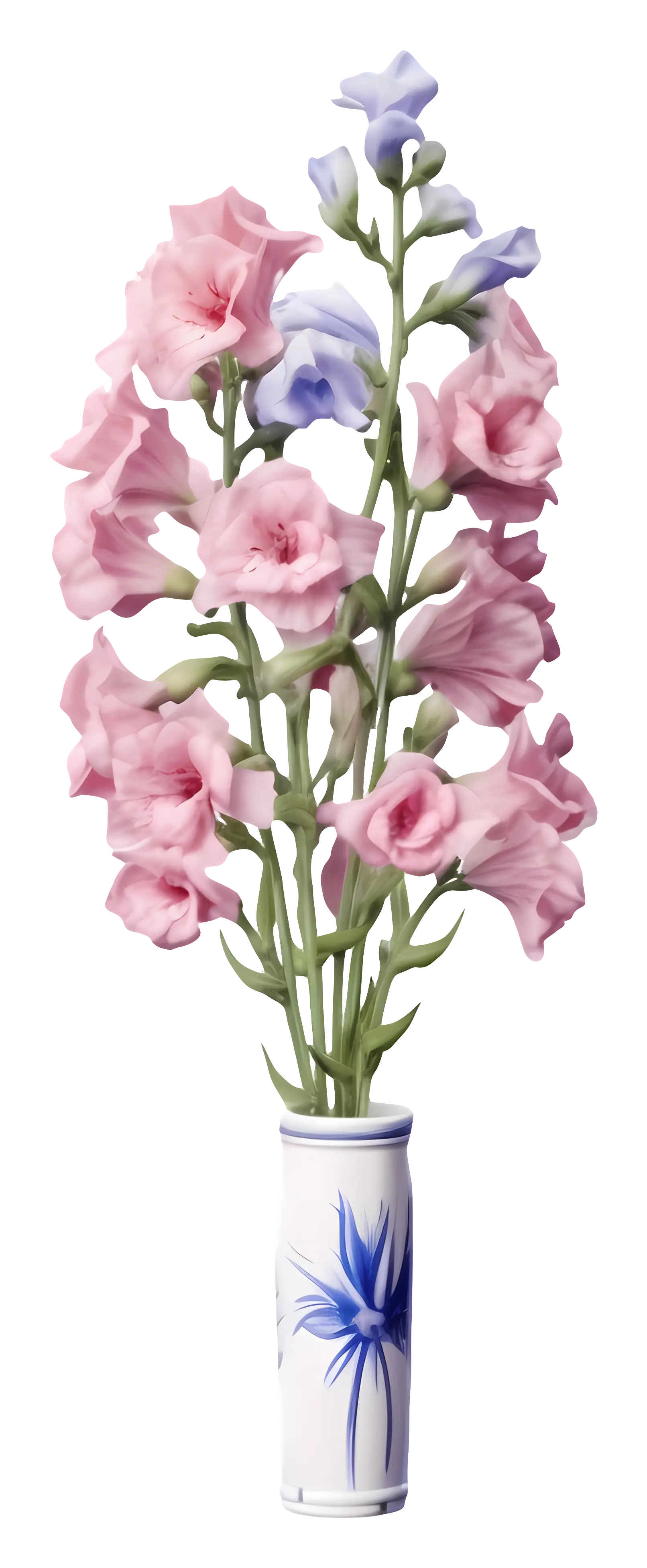 Pink and Blue Flowers in Decorative Vase
