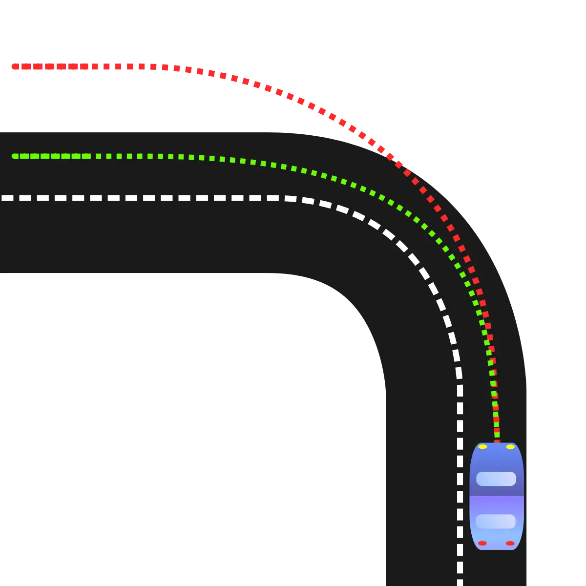 Car Turning on a Curved Road Illustration