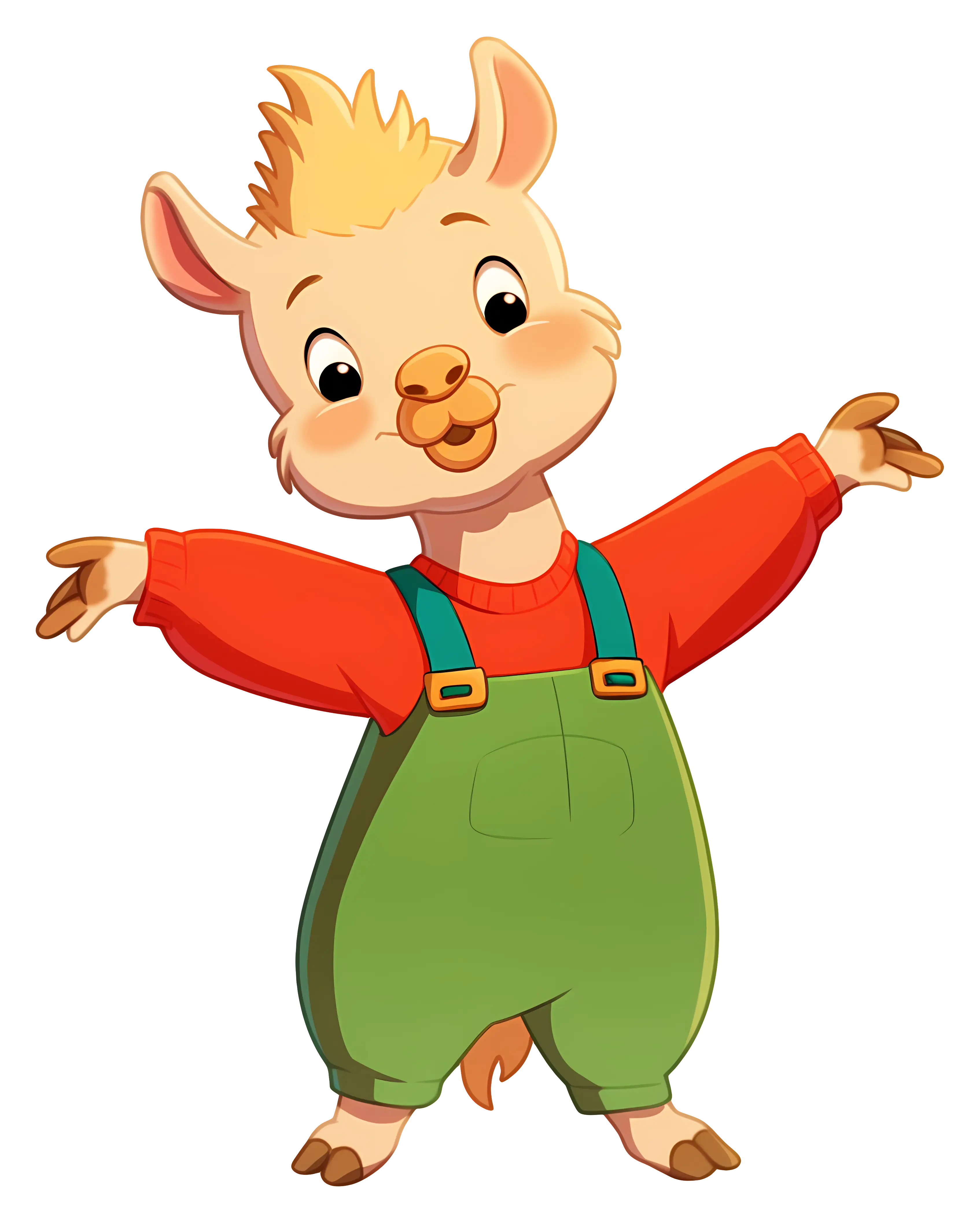 Cute Cartoon Llama in Overalls