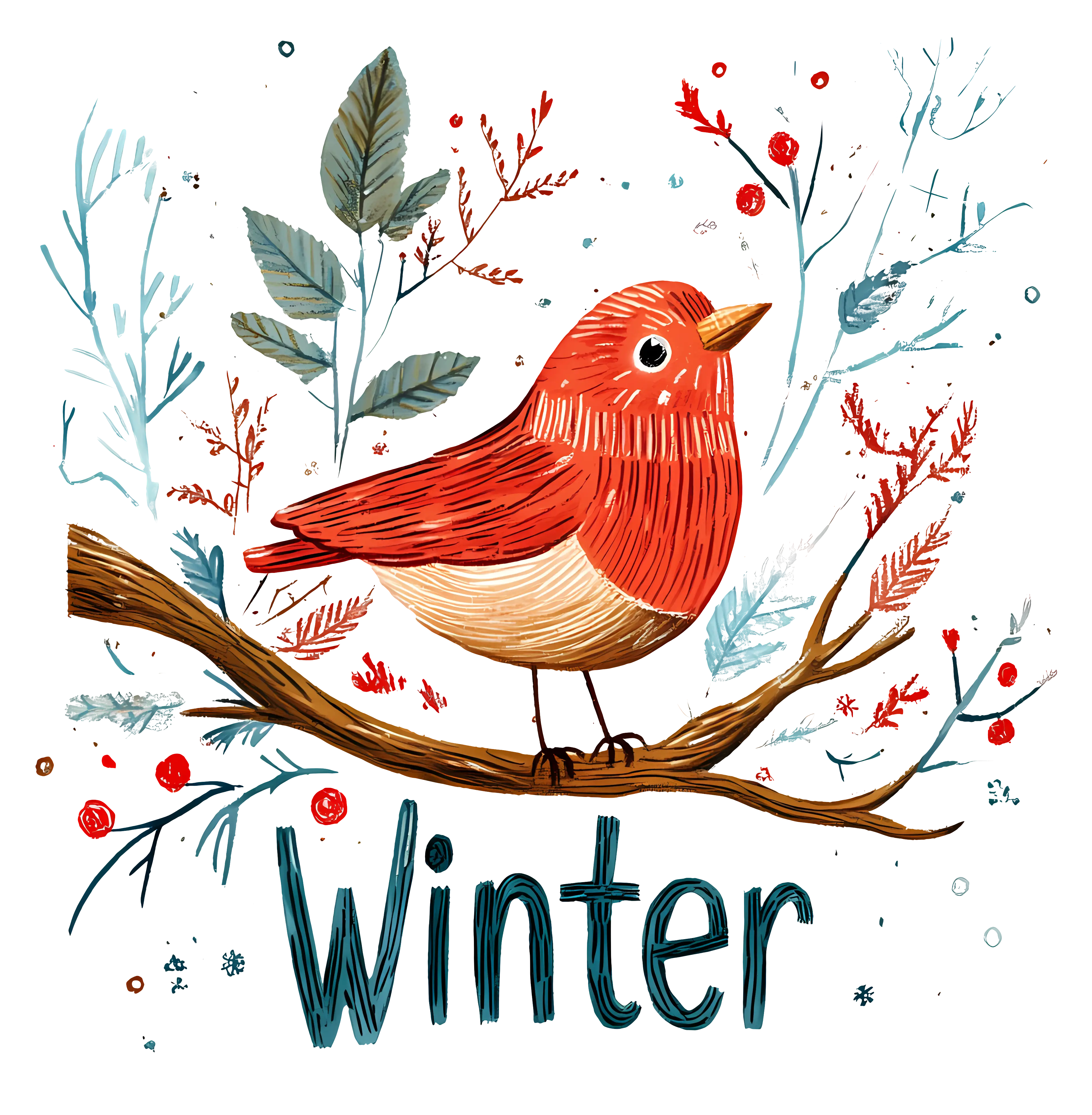 Red Bird on a Winter Branch