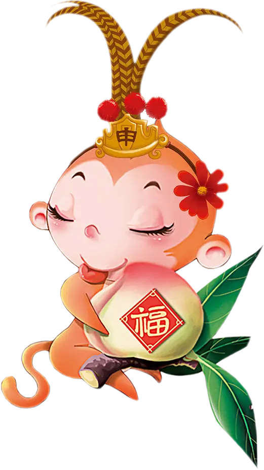 Chinese Zodiac Monkey Holding a Peach for New Year