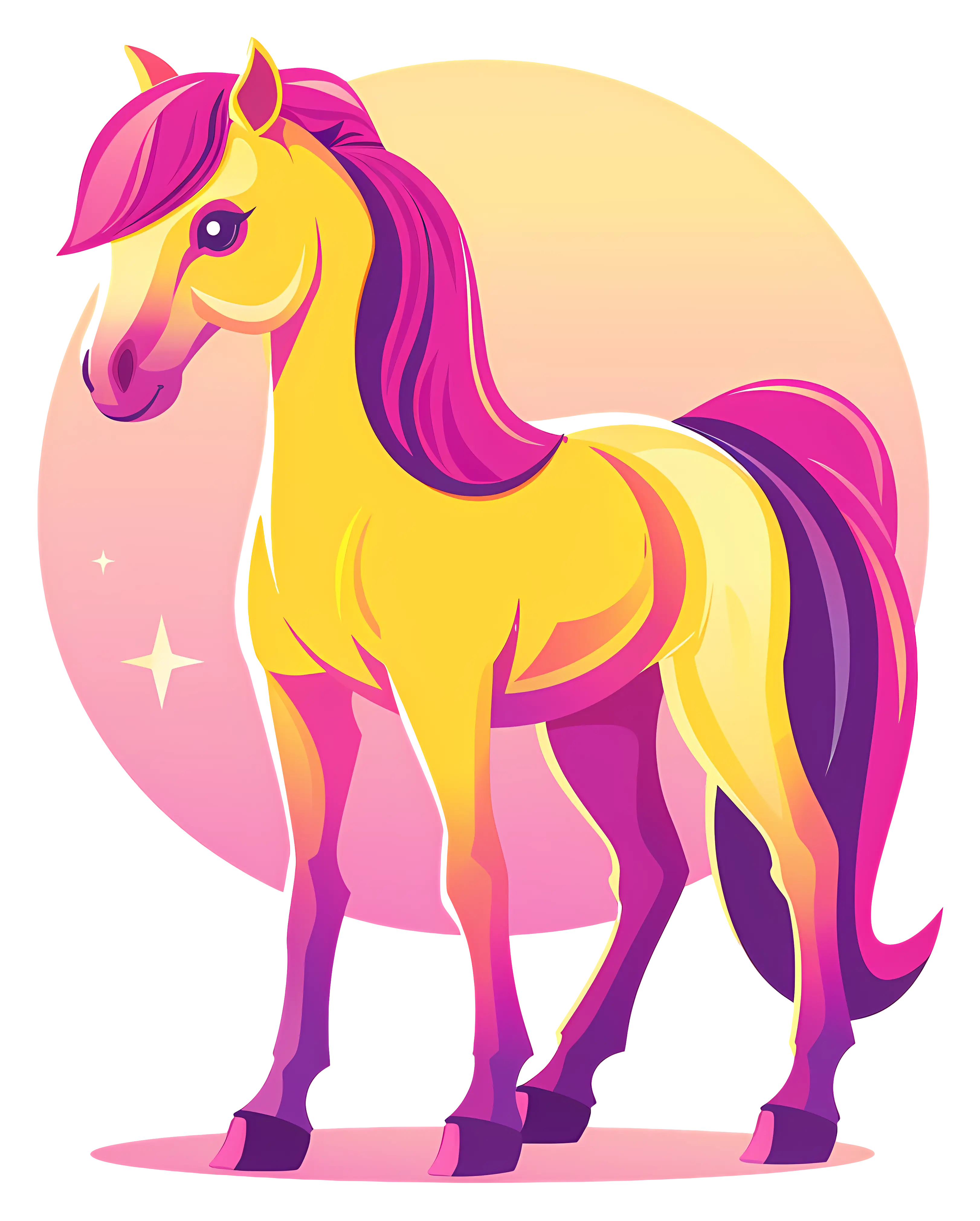 Colorful Yellow and Pink Horse Illustration