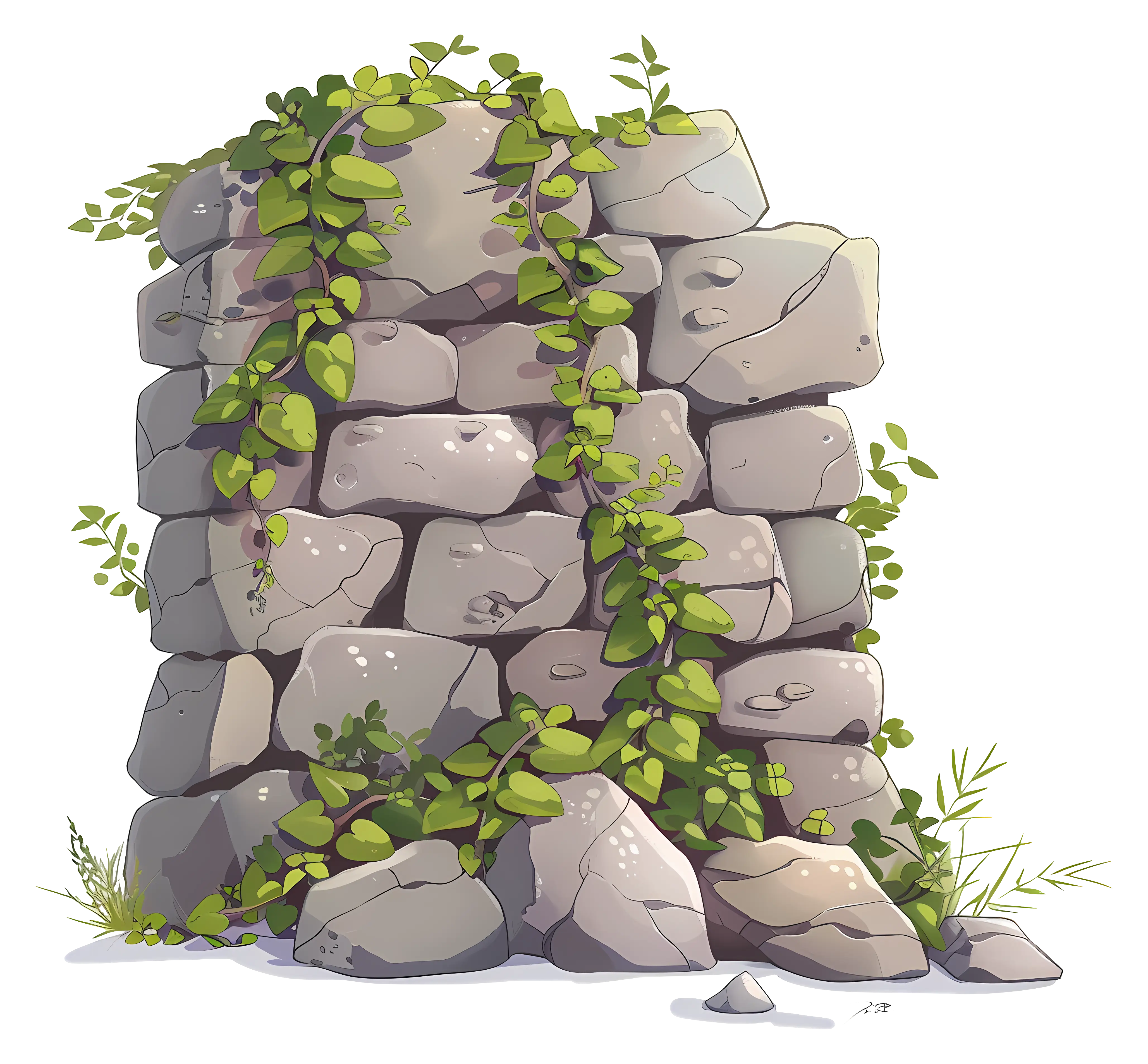 Stone Wall with Vines Illustrating Nature and Architecture