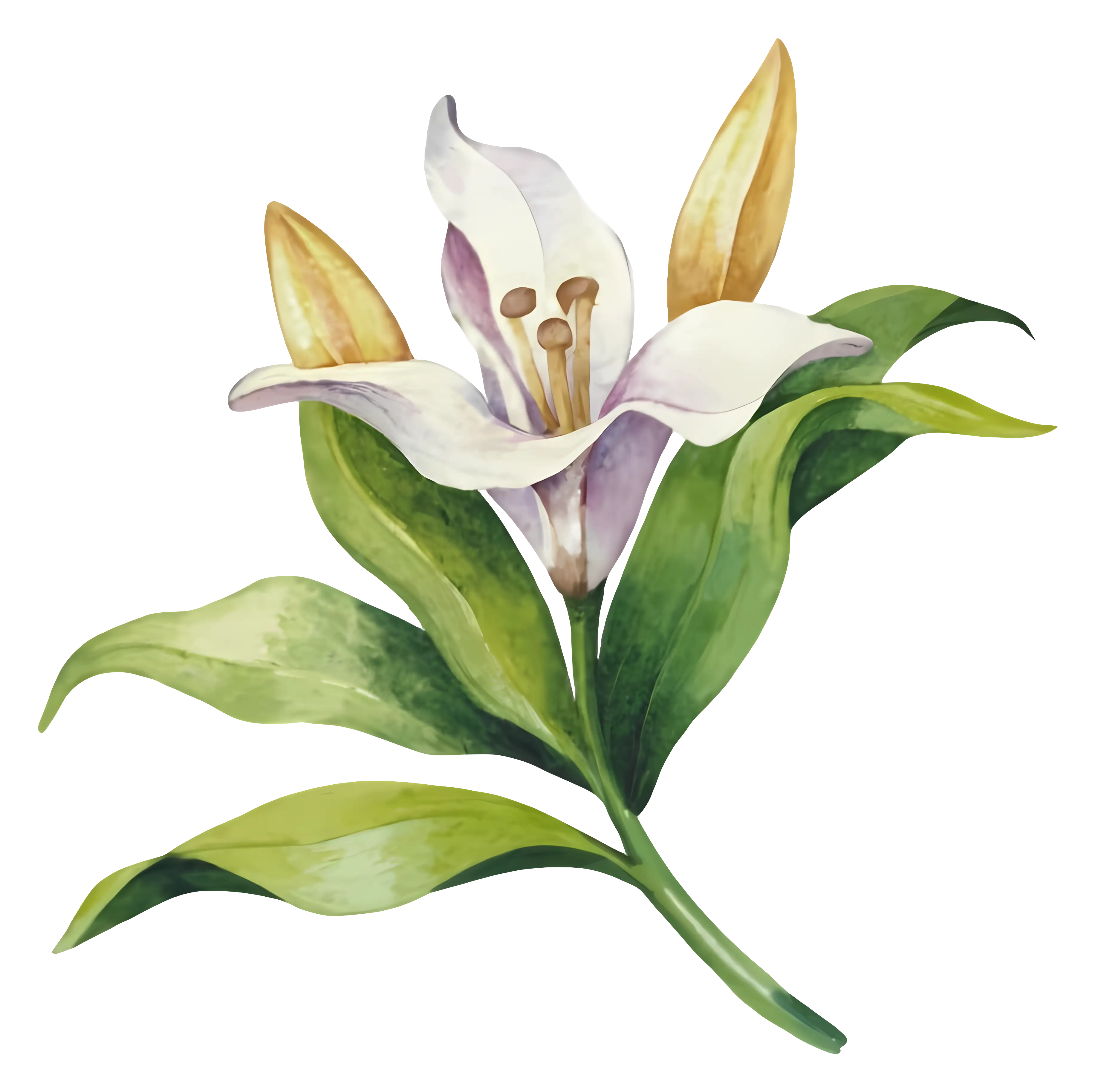 Elegant White Lily Watercolor Illustration
