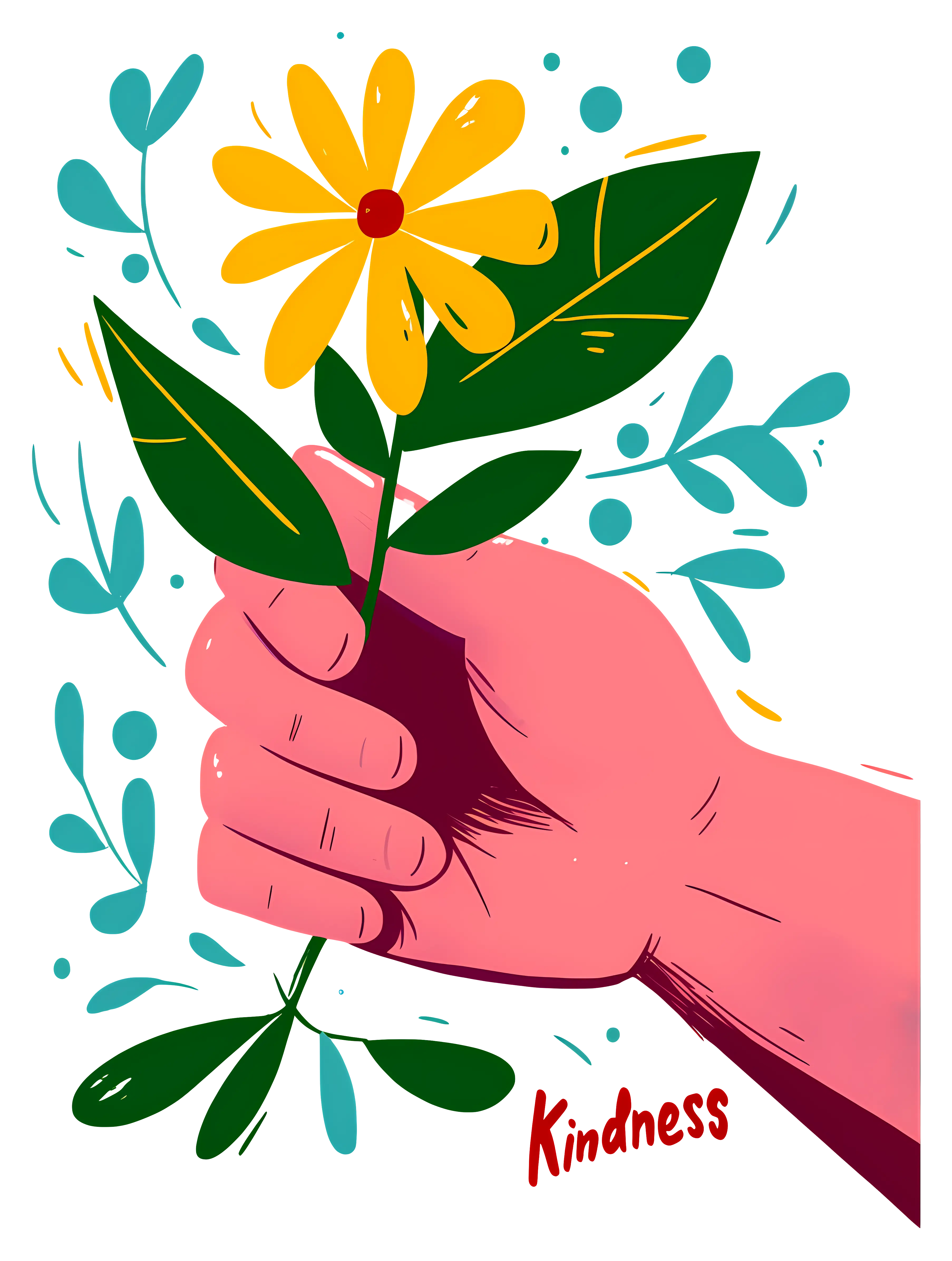 Hand Holding Yellow Flower with Kindness Message