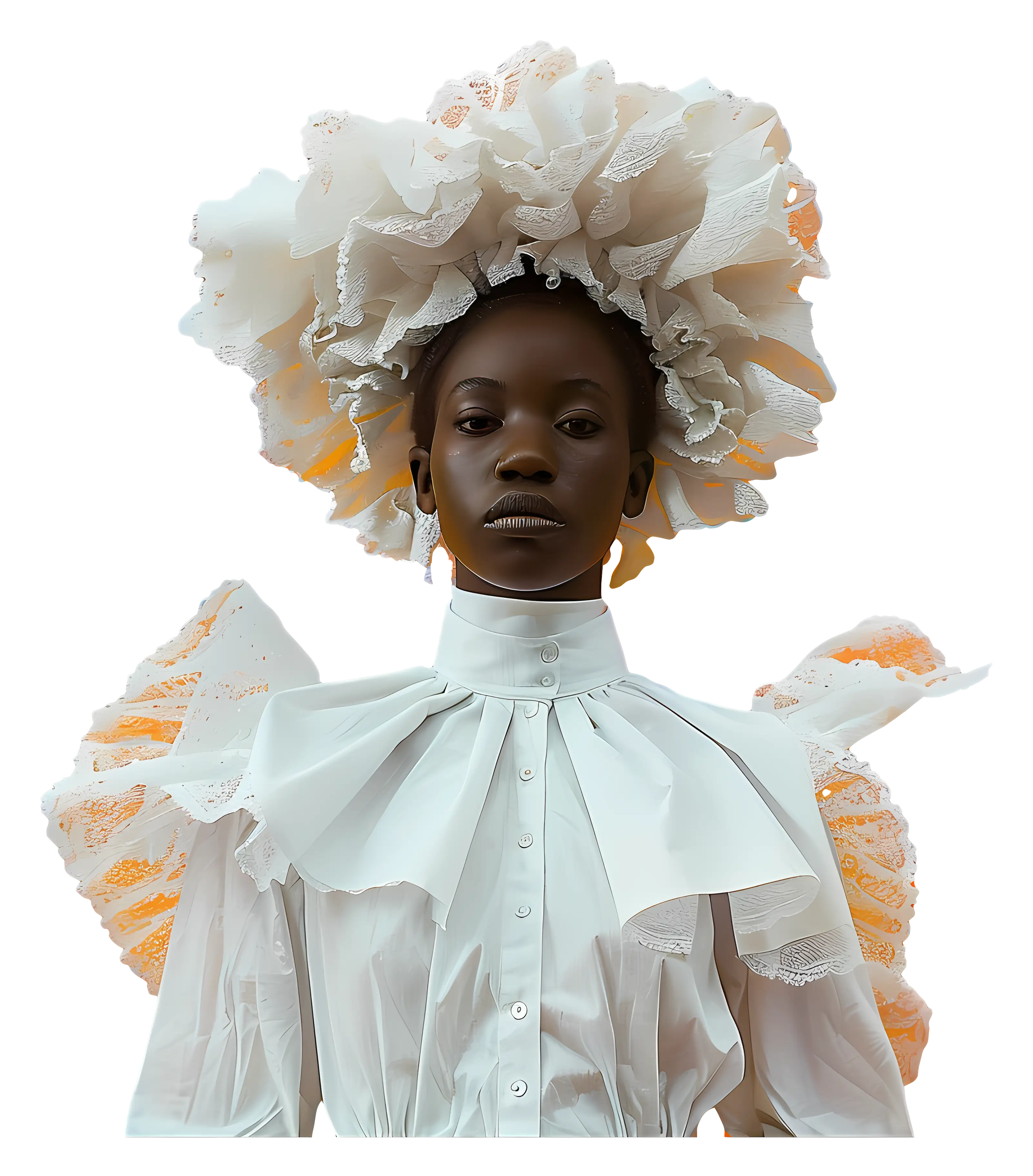 Woman in Elaborate White Outfit