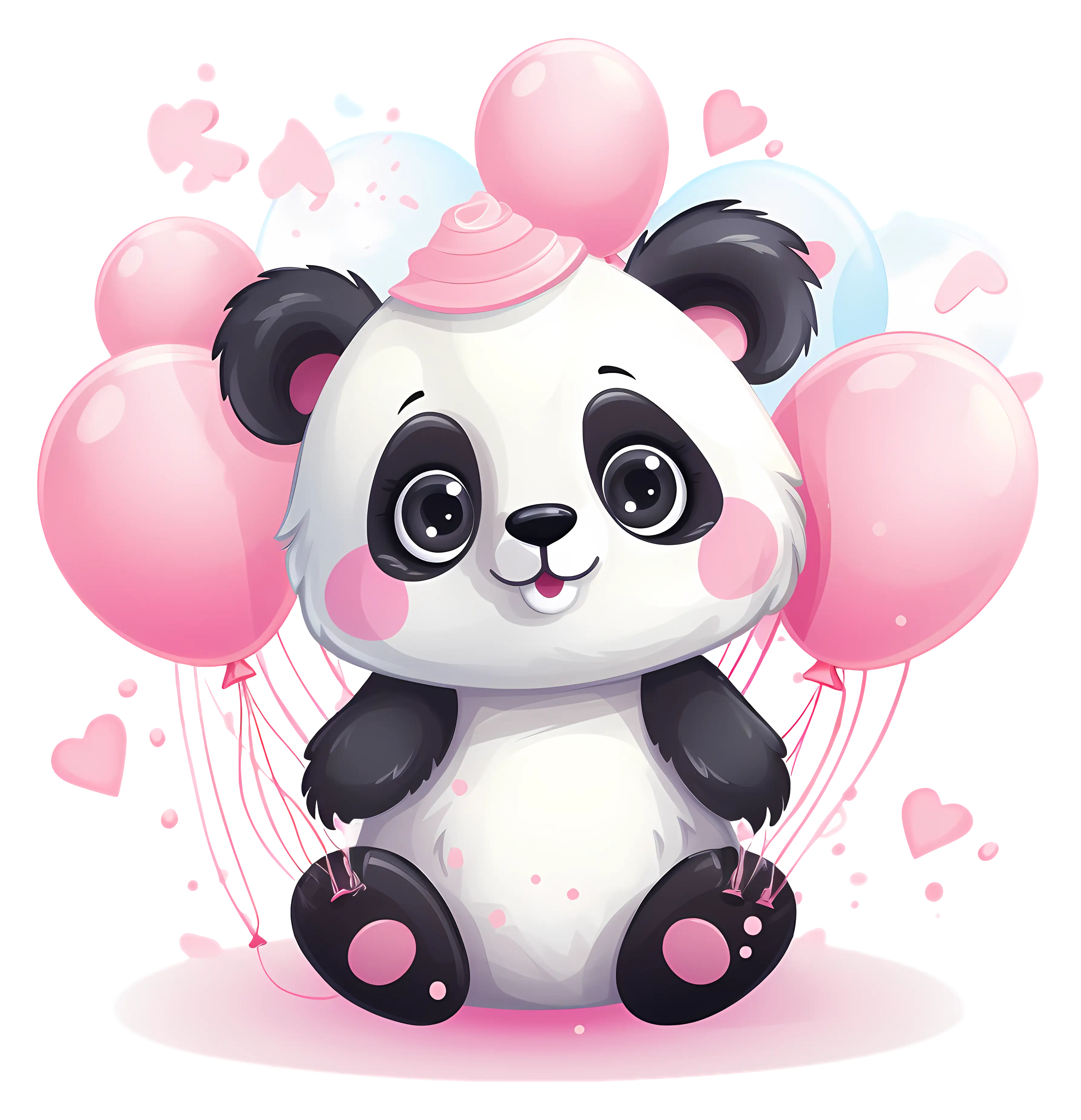 Cute Panda with Pink Balloons