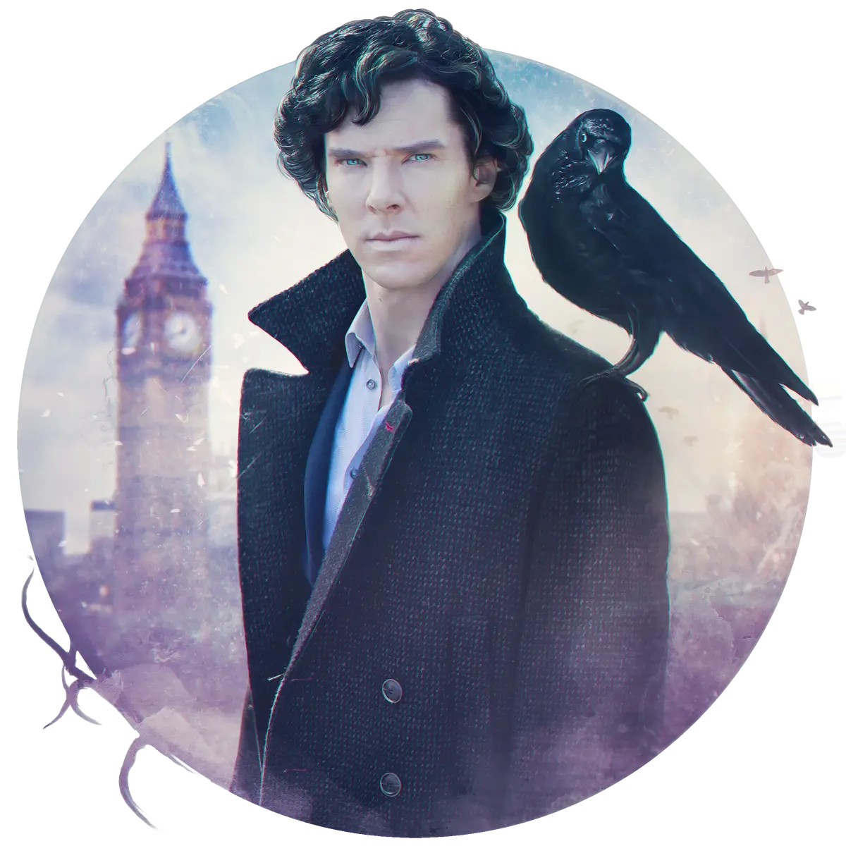 Mysterious Man with Raven and Big Ben Background