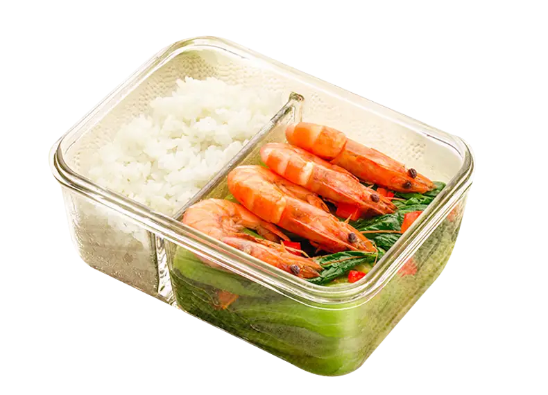 Glass Lunch Box with Rice and Shrimp