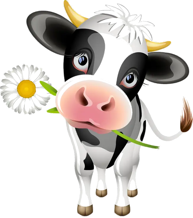 Cartoon Cow with a Daisy Flower