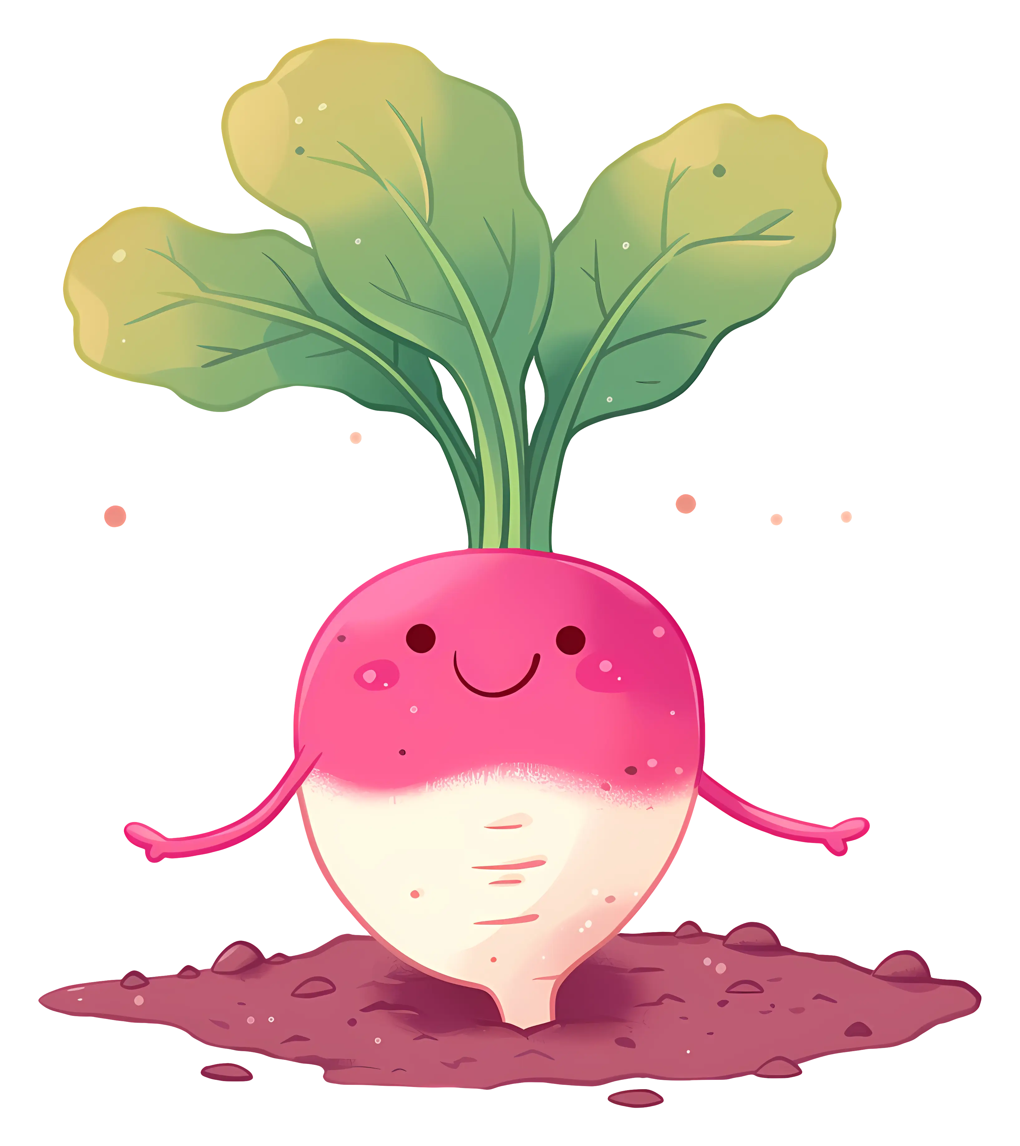 Smiling Cartoon Radish in Soil