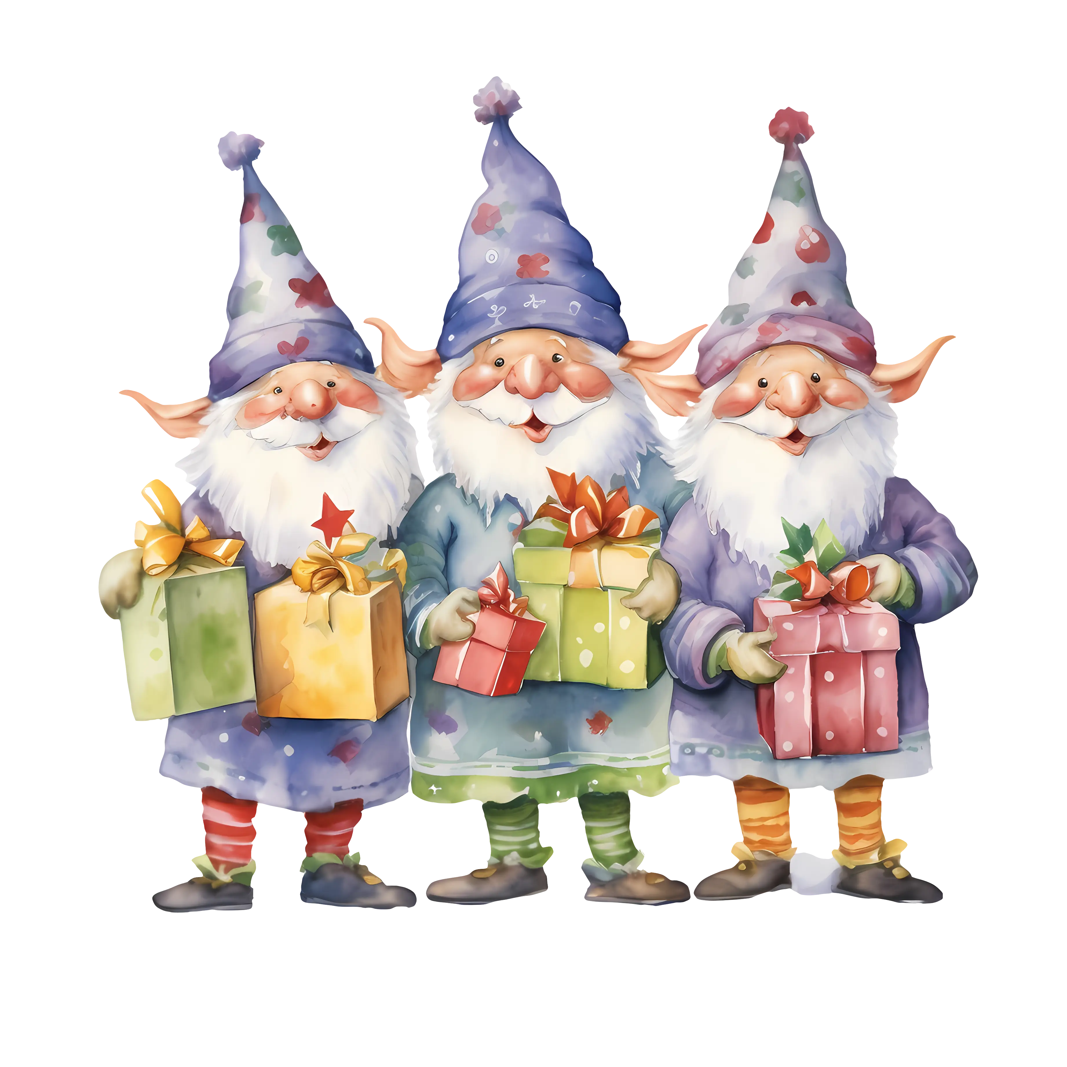 Cheerful Gnomes with Presents for Christmas