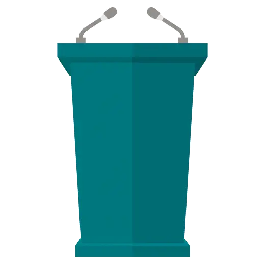 Teal Podium with Microphones