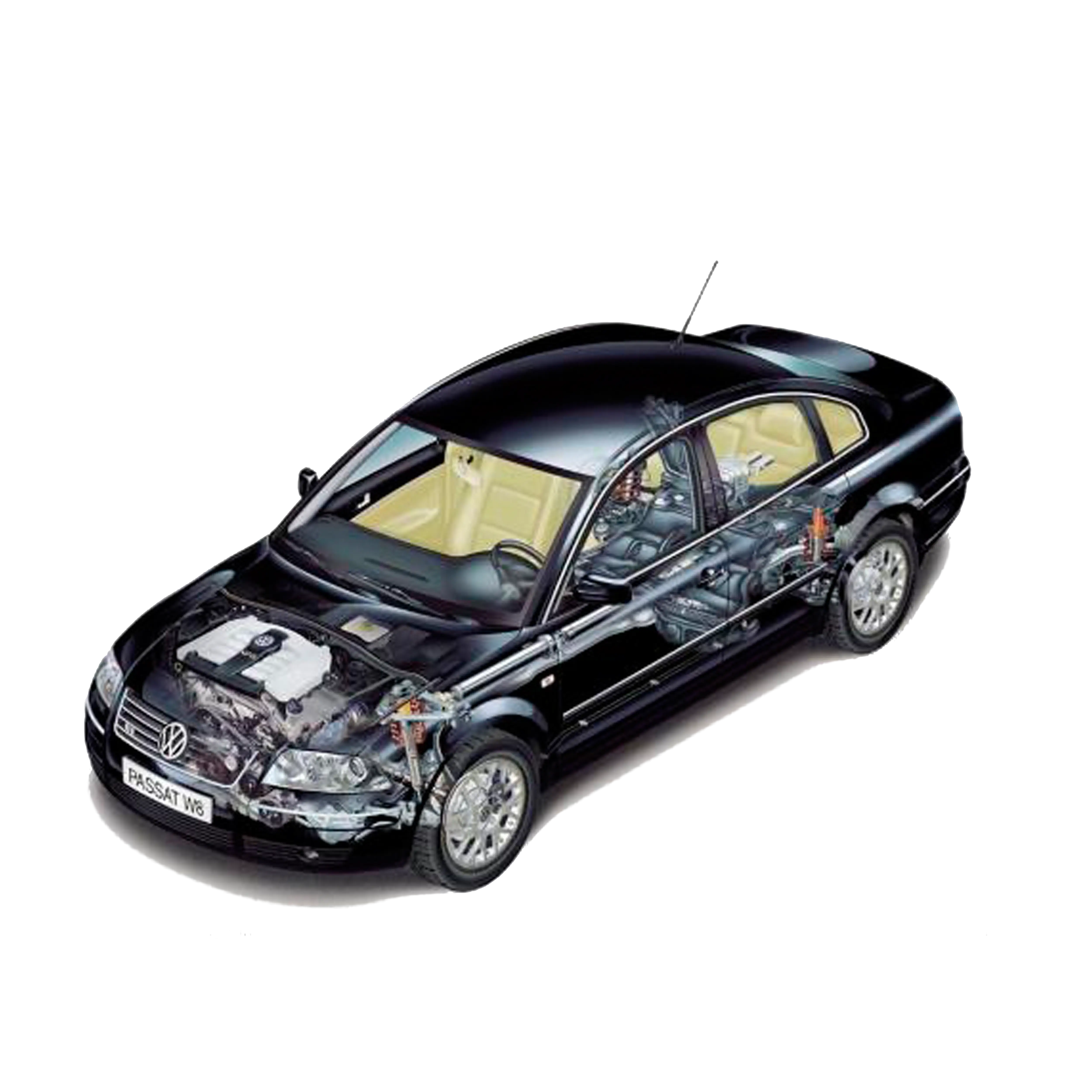 Black Car Cutaway Showing Internal Parts