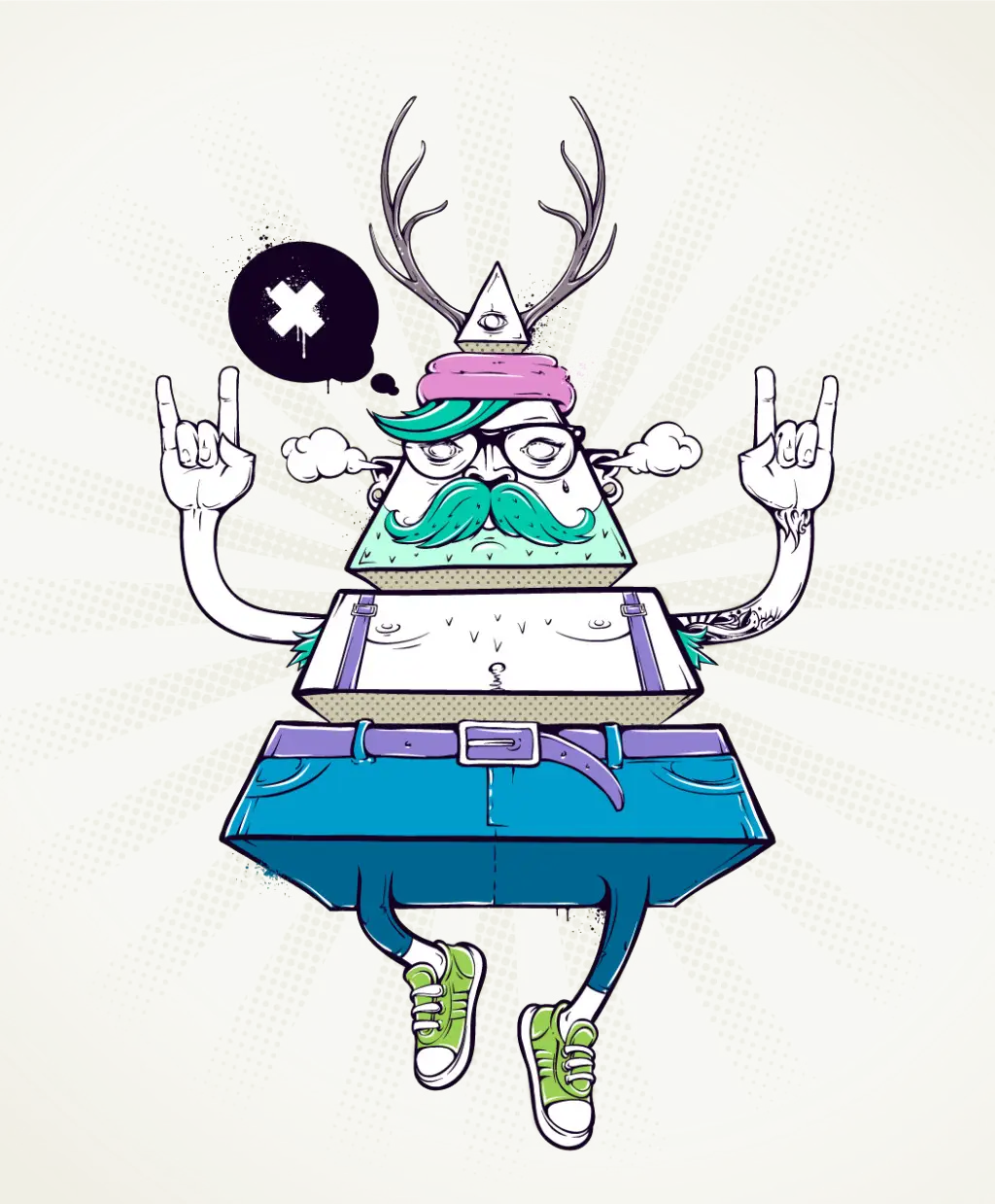 Funny Hipster Triangle Character with Antlers