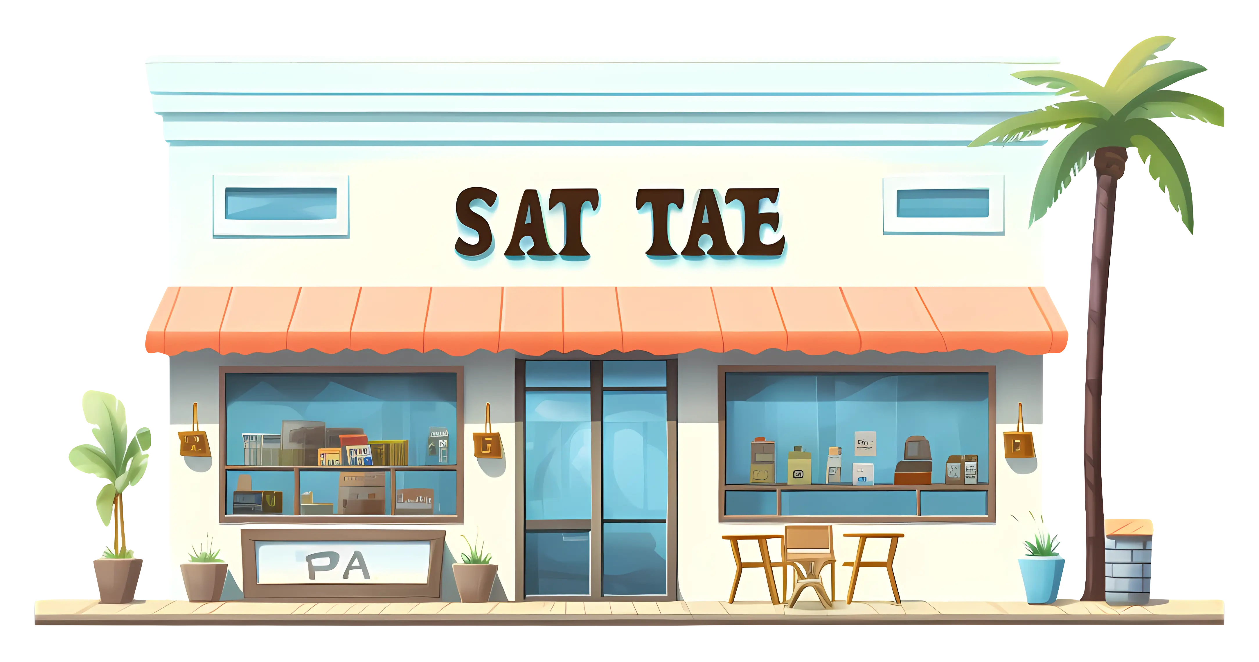 White Storefront with Orange Awning