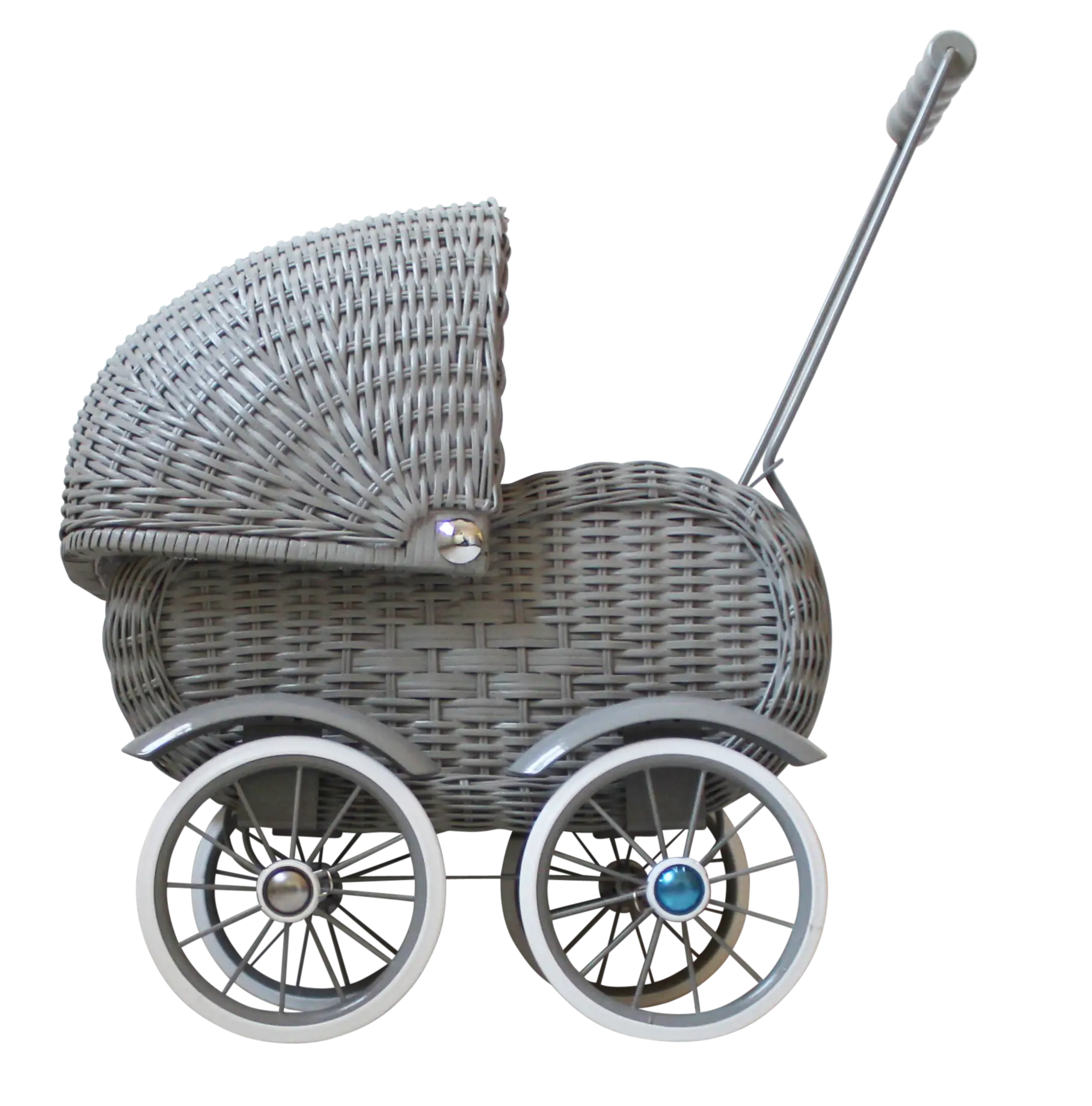 Gray Wicker Baby Carriage