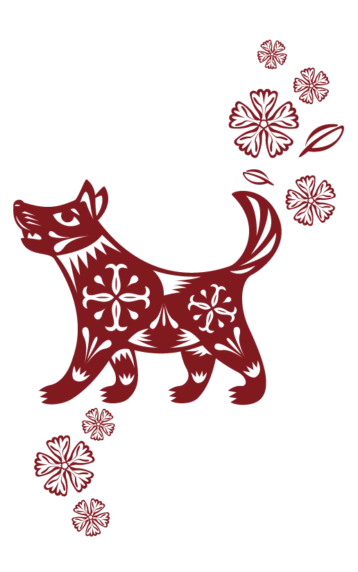 Red Decorative Dog with Floral Patterns