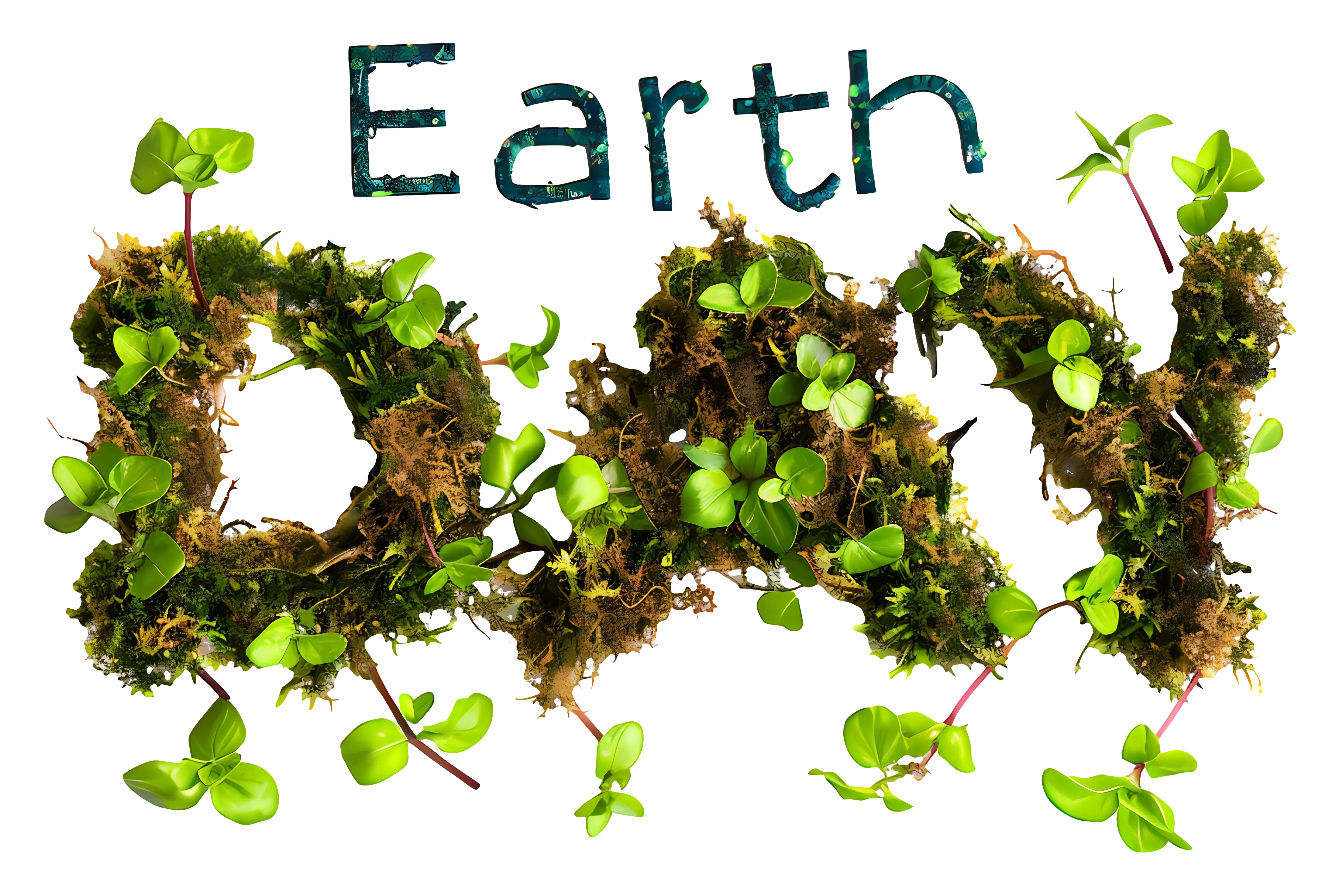 Earth Day Celebration with Moss and Leaves Text