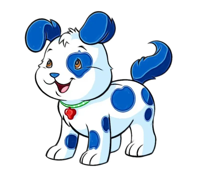 Blue-Spotted Cartoon Dog with a Cheerful Expression
