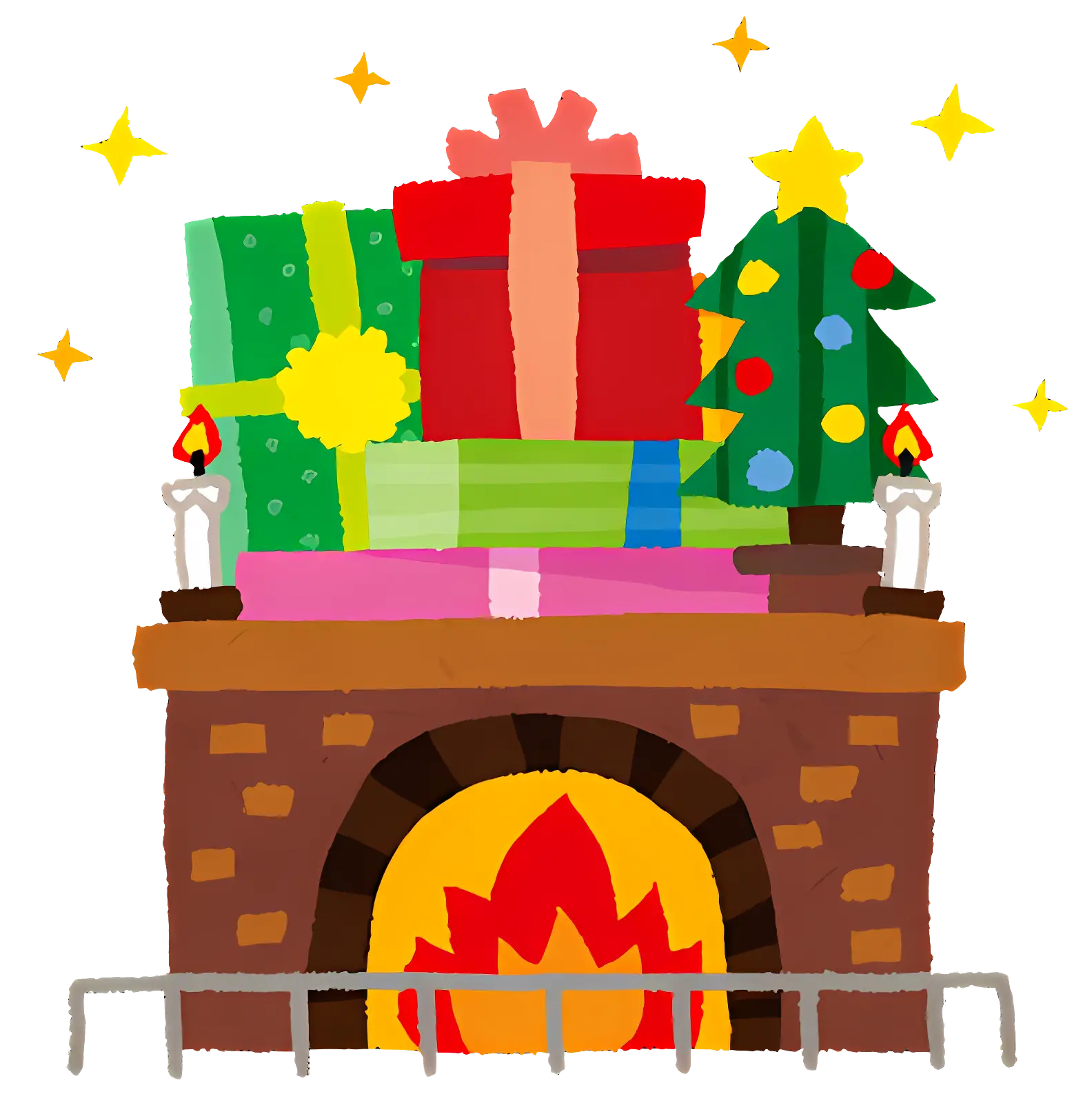 Festive Fireplace with Gifts and Christmas Tree