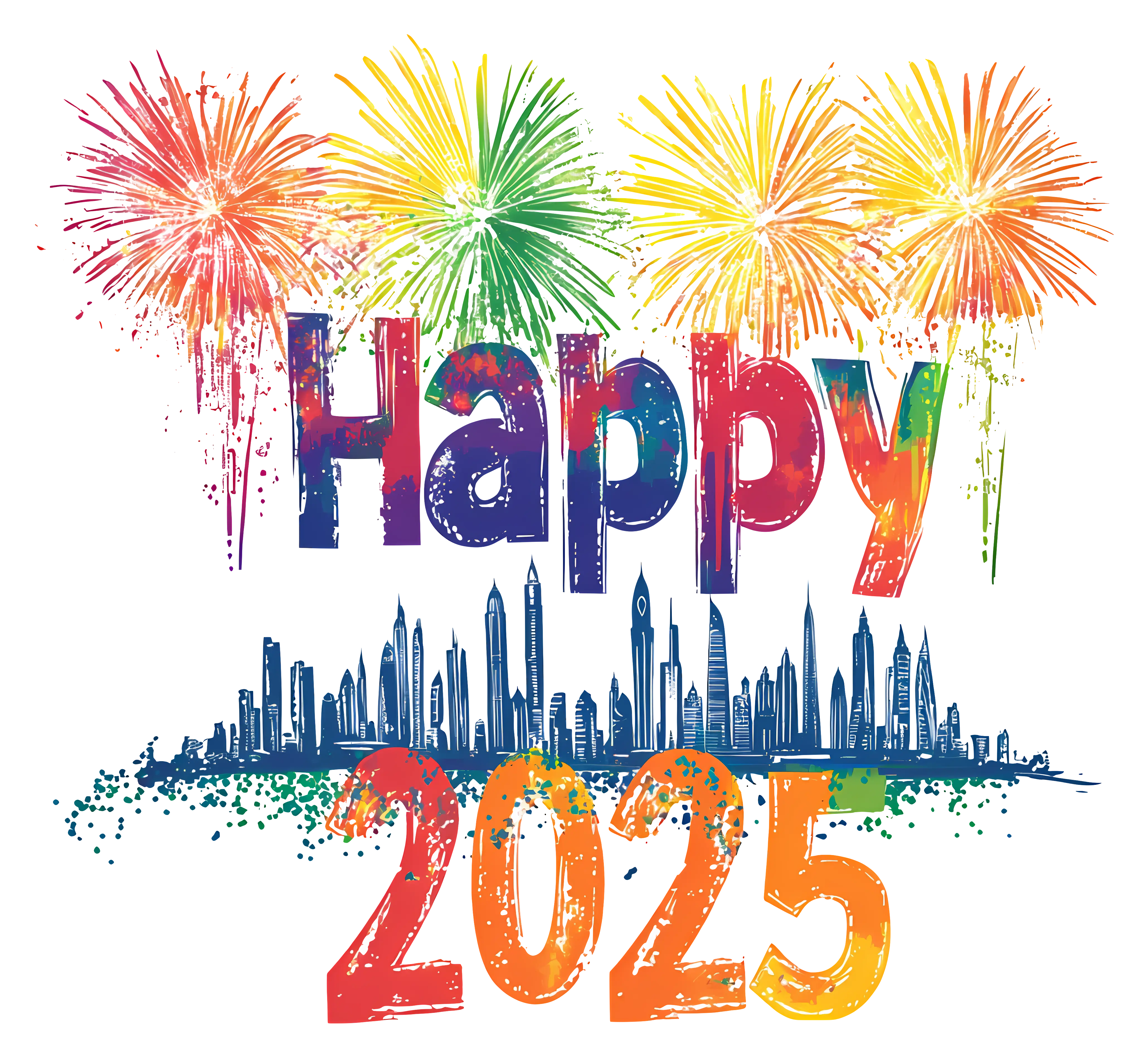 Happy 2025 with Fireworks