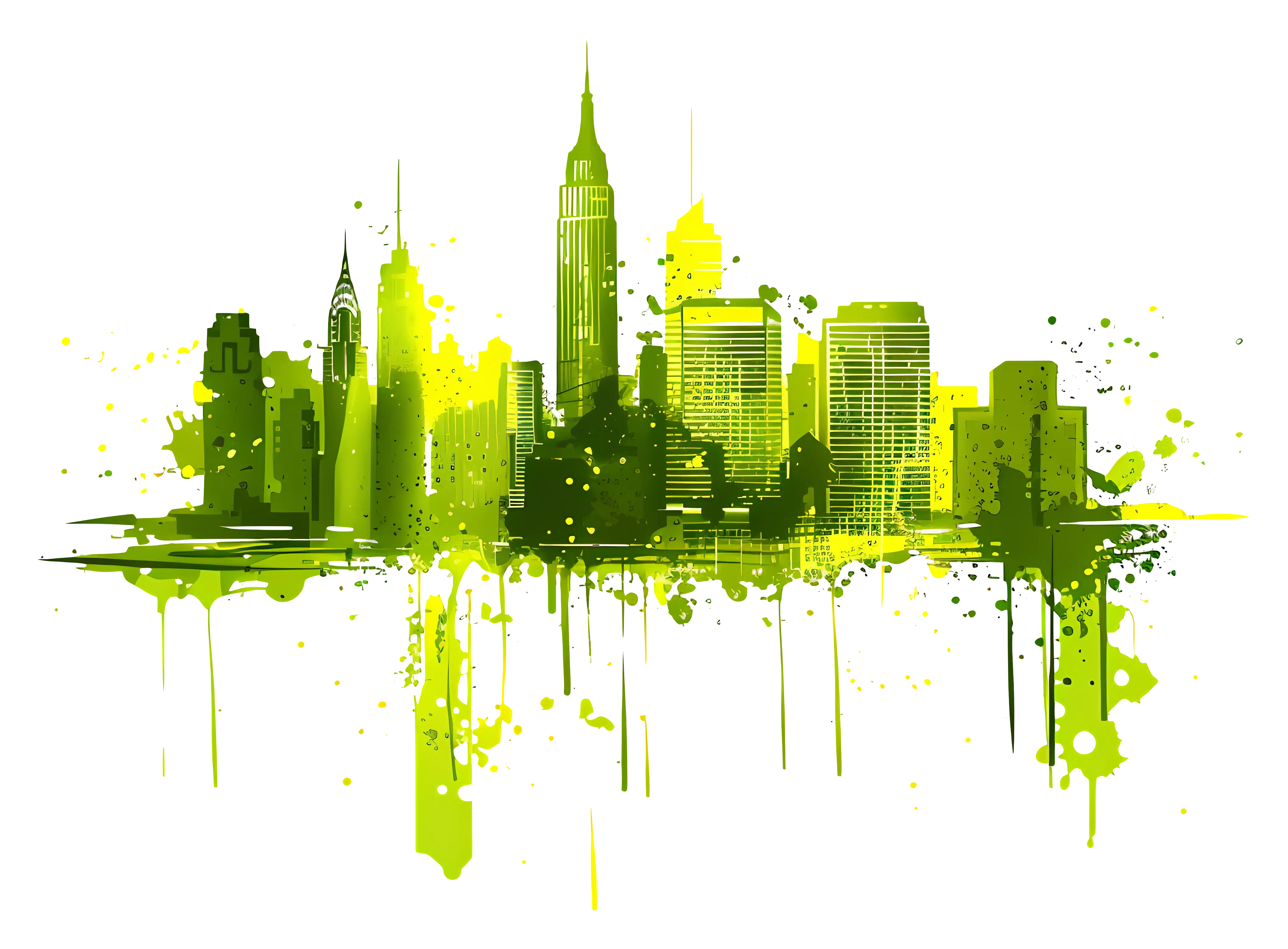 Vibrant Green City Skyline Art