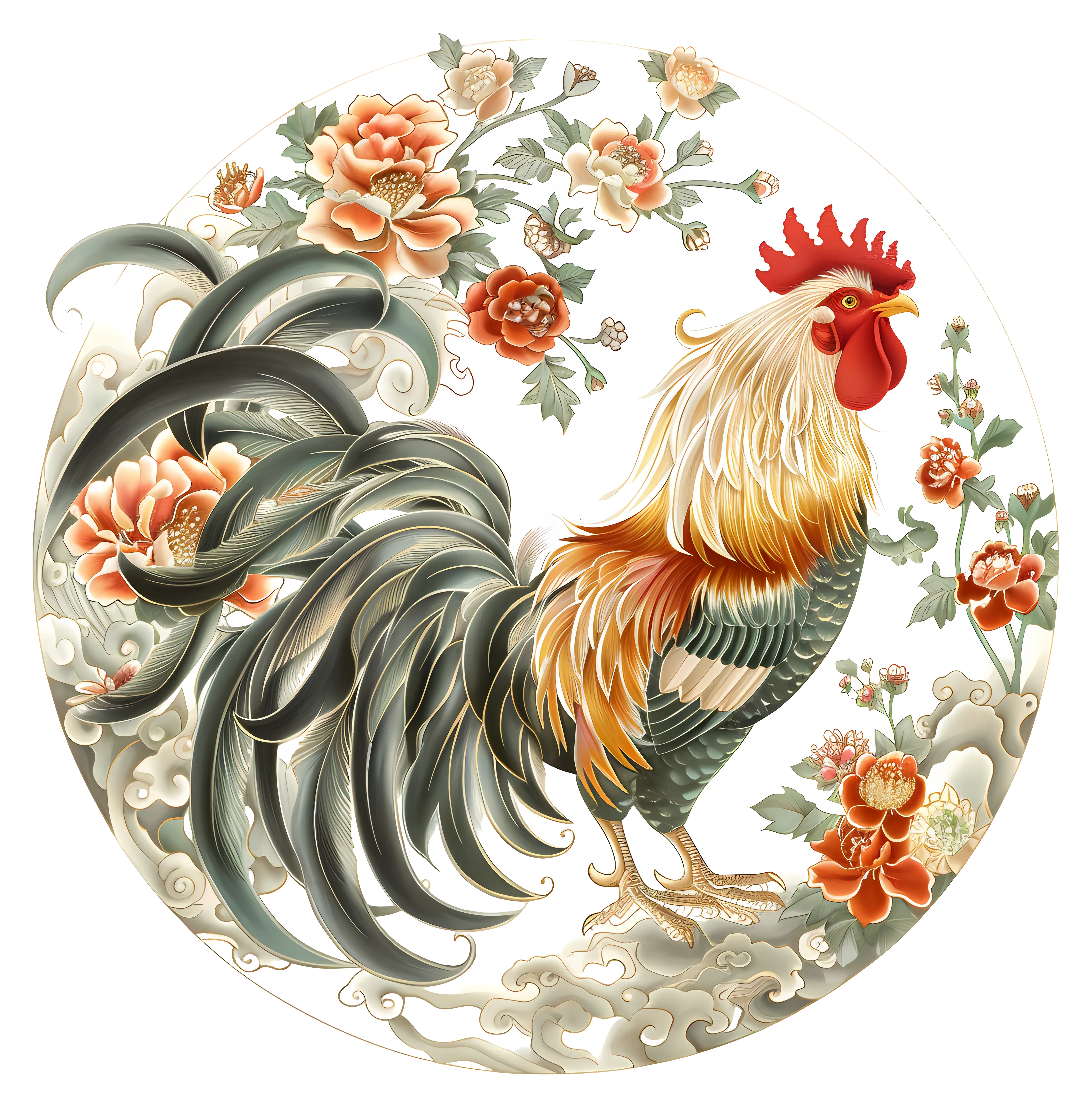 Decorative Rooster with Flowers