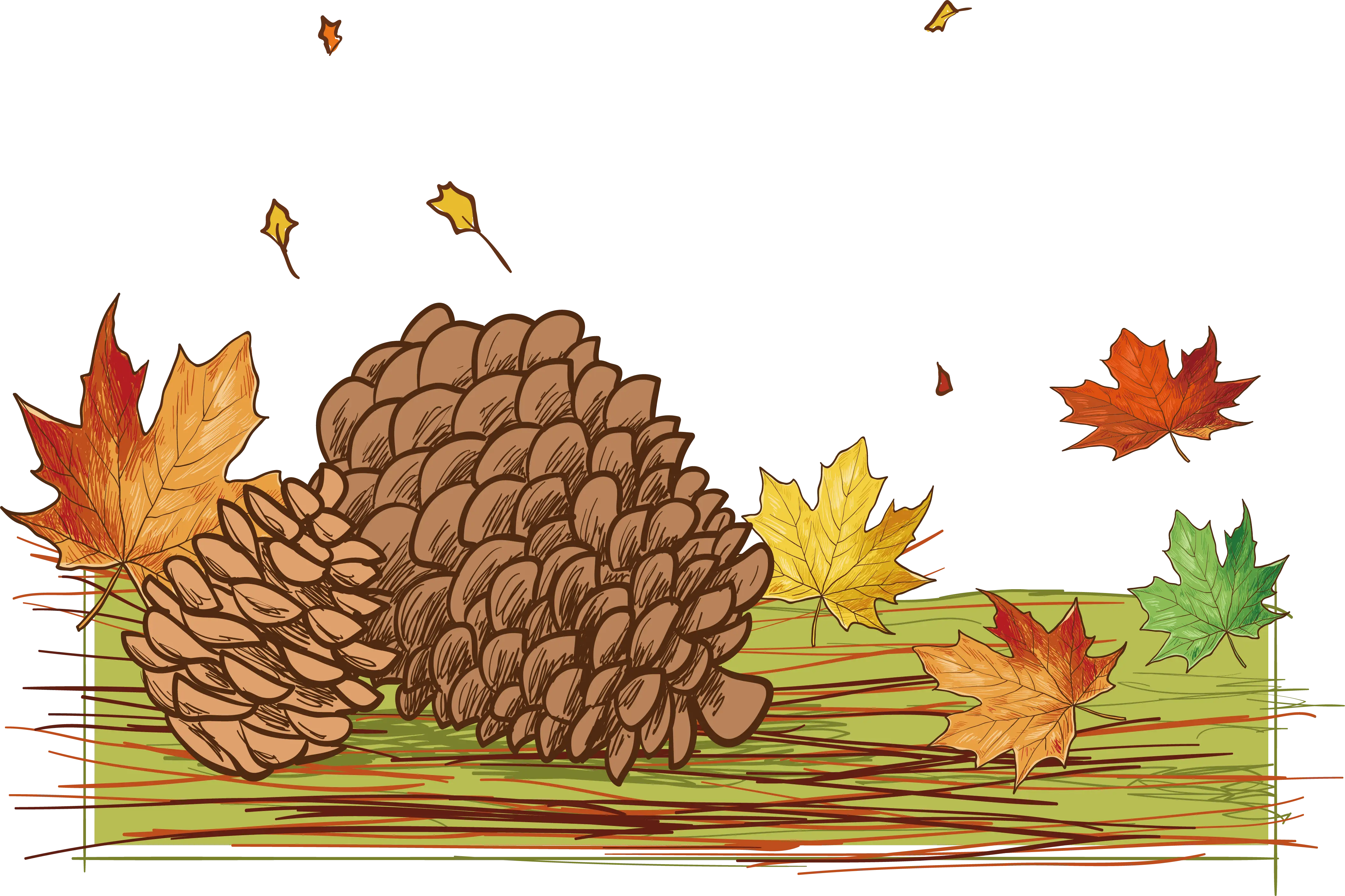 Autumn Pine Cones and Falling Leaves