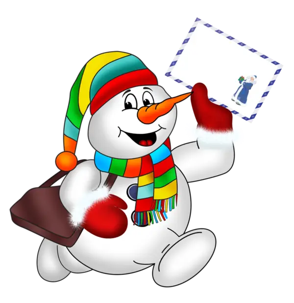Cartoon Snowman Delivering Mail