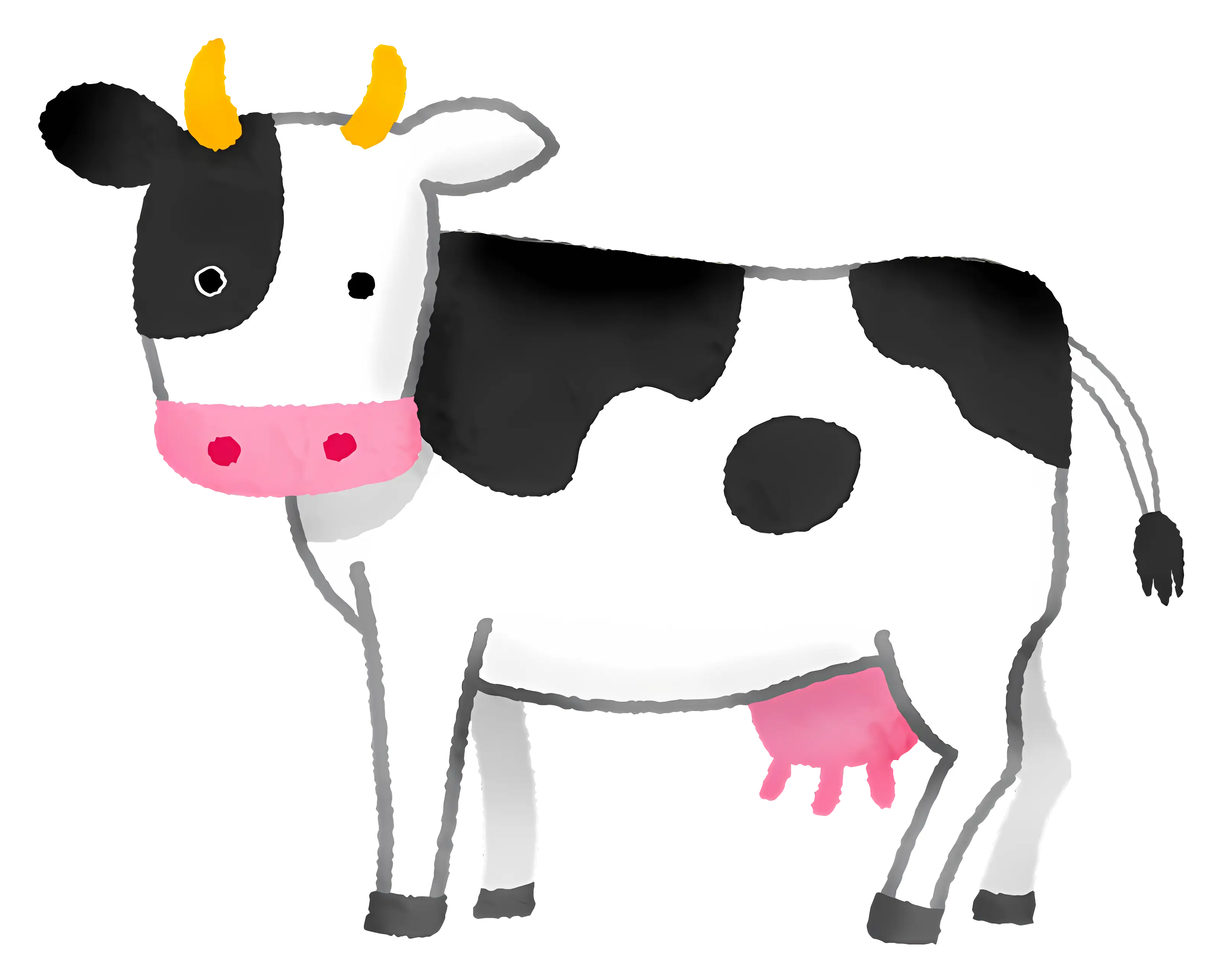 Cartoon Black and White Cow with Pink Udder