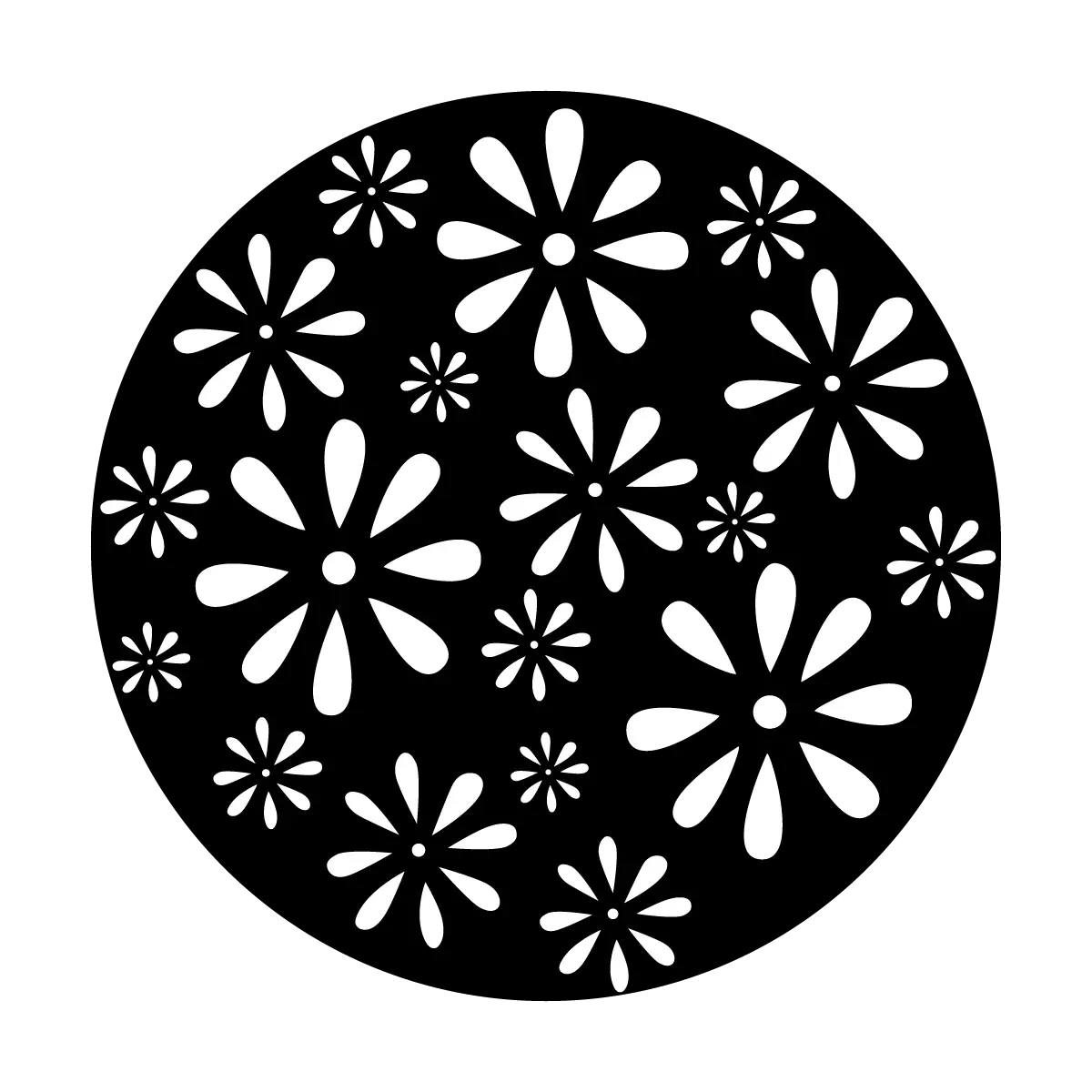 Floral Design in Black and White Circle