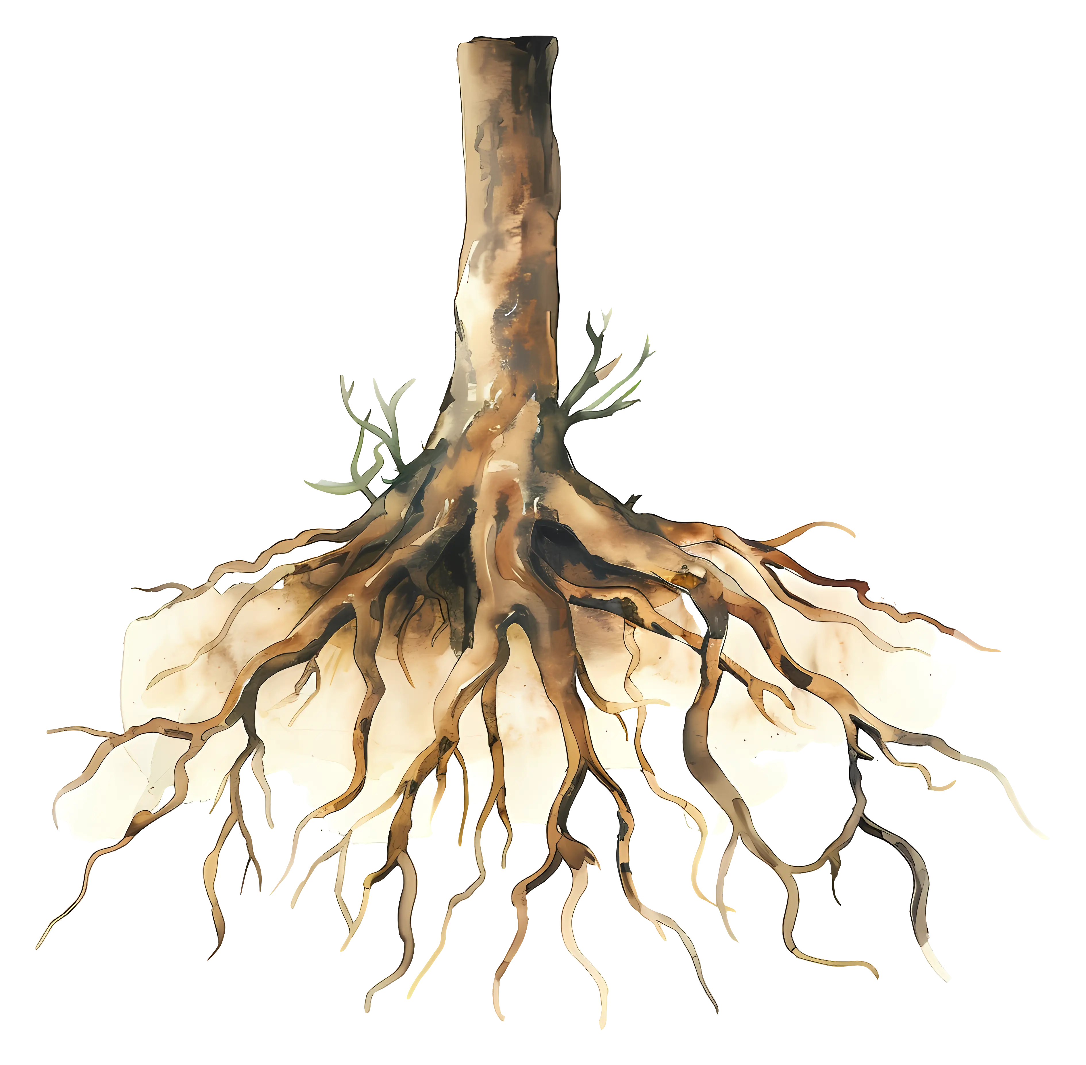 Tree Roots Illustration with Wooden Details