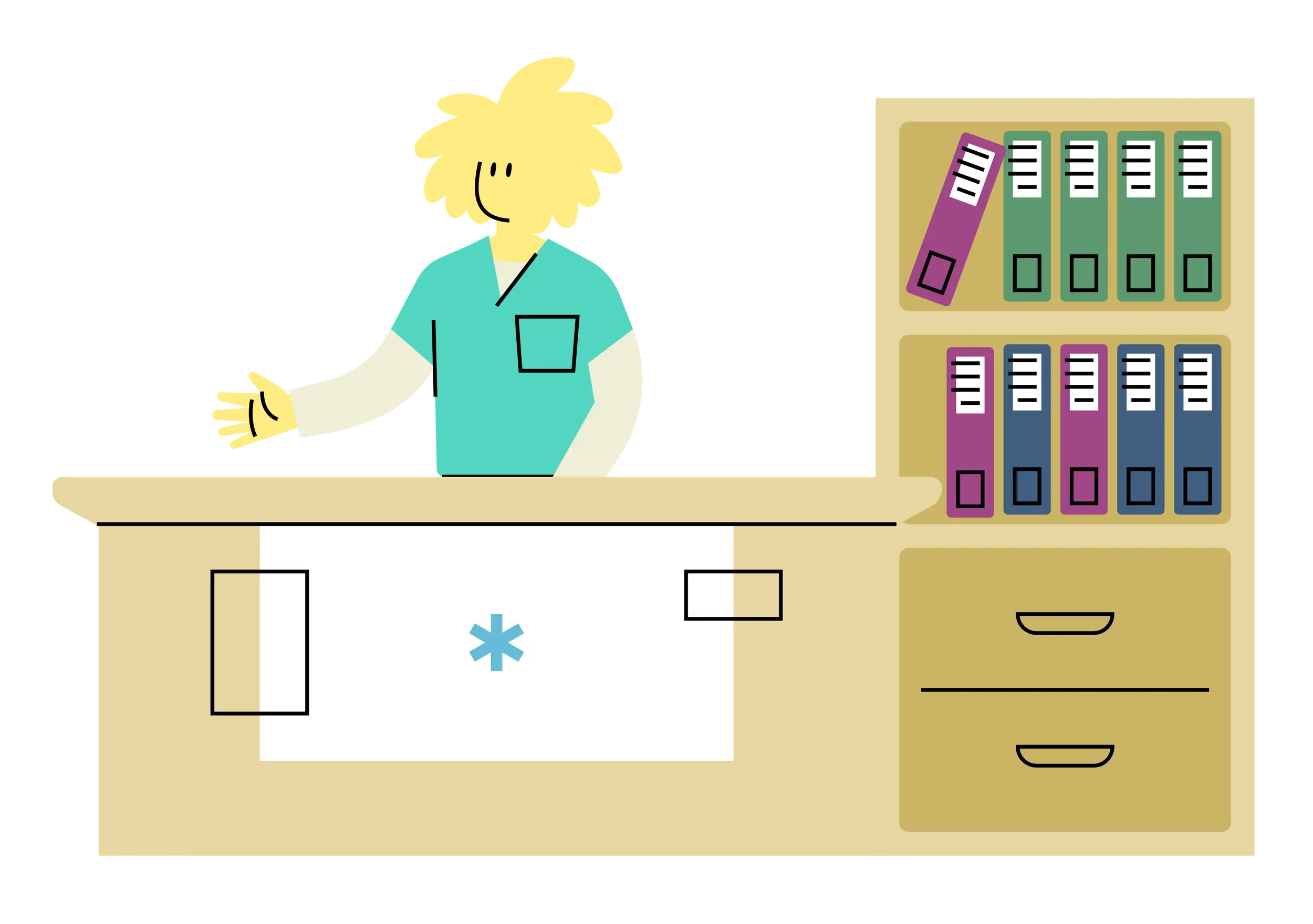 Reception Desk with Person and Files